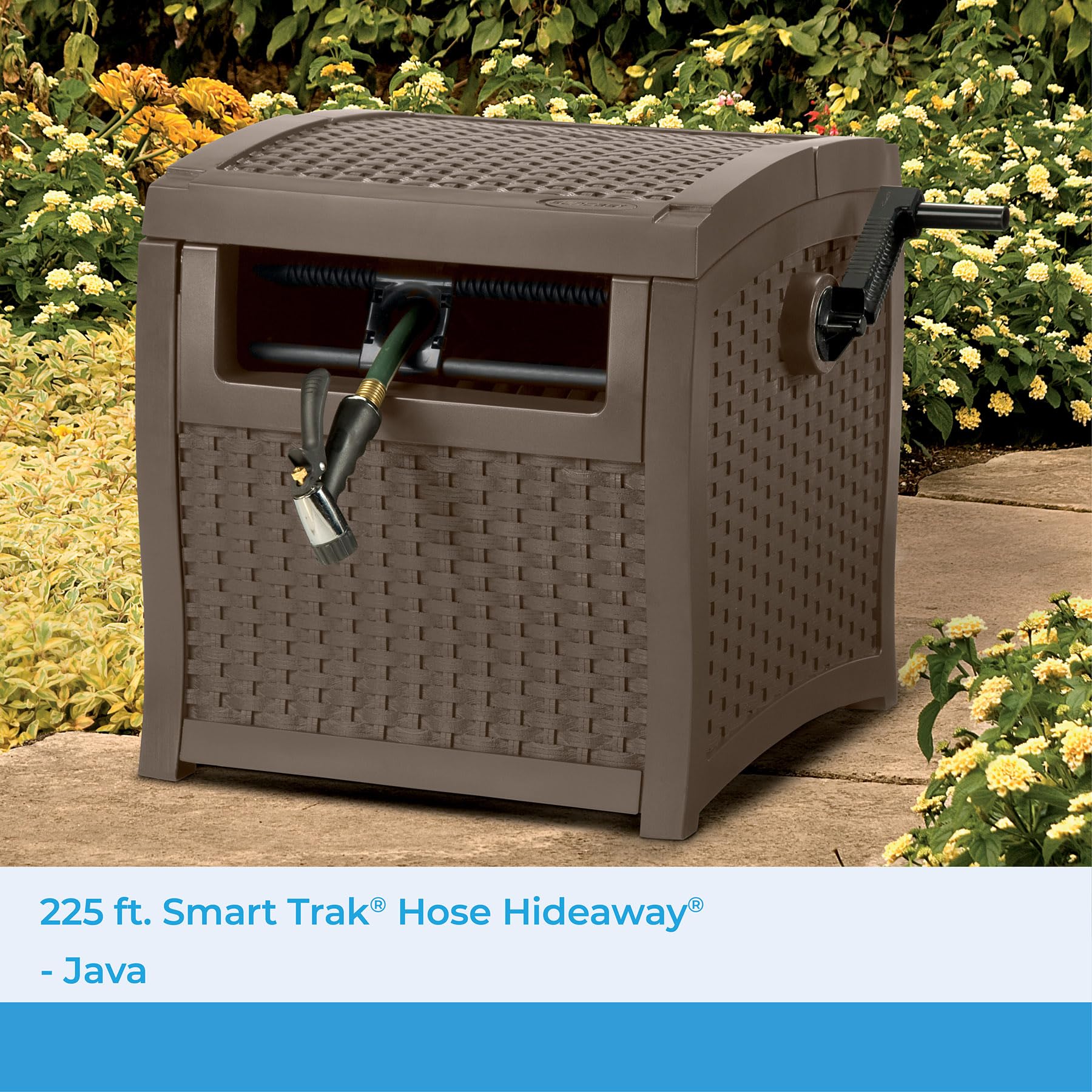 Suncast 225' Hose Reel with Smart Trak Hose Guide - Durable Resin Construction, Water-Tight Connection for Leak-Free Use - Perfect for Garden, Lawn & Outdoor Watering (Brown)