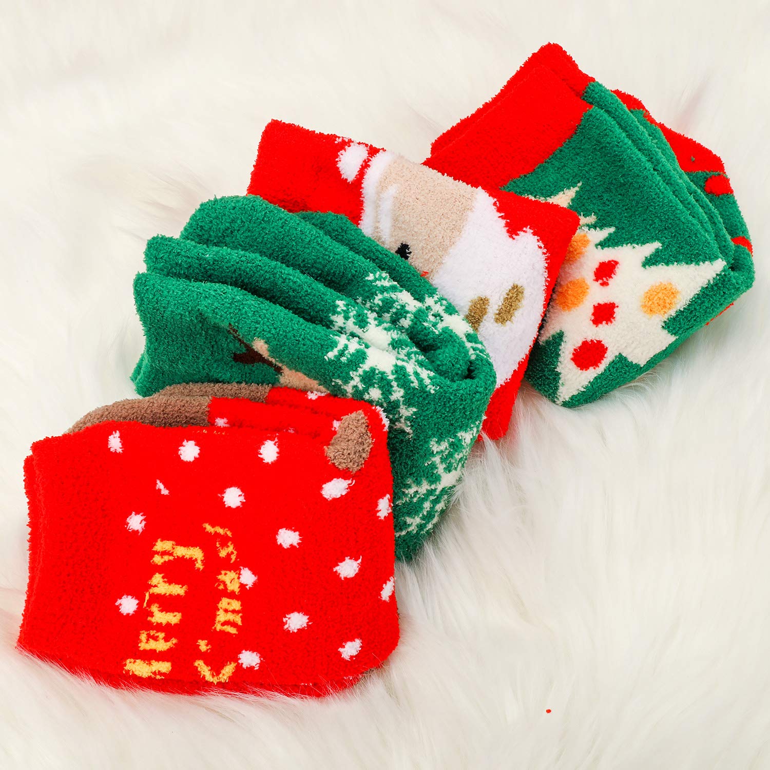 Qpout 4 Pairs Christmas Warm Socks for Women & Men - Cozy Winter Snowflake Santa Claus Tree Holiday Socks - Perfect for Christmas Parties, Gifts & Festive Decorations