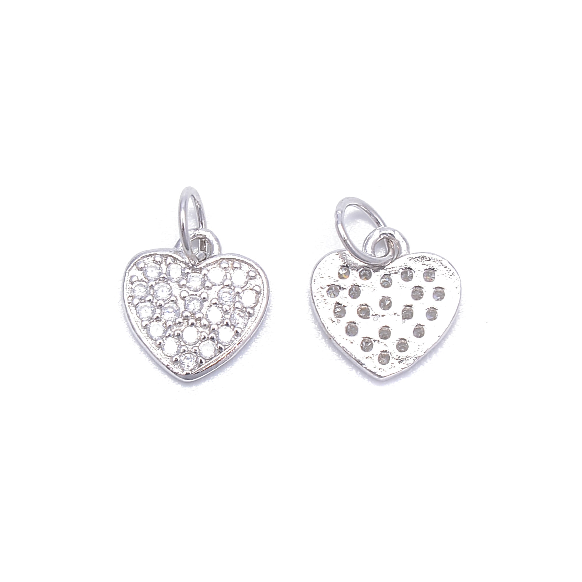 925 Sterling Silver Heart Shape Charm with Cubic Zirconia - 9.5x10mm (3 PCS) for Jewelry Making, DIY Bracelets, Necklaces & Gifts
