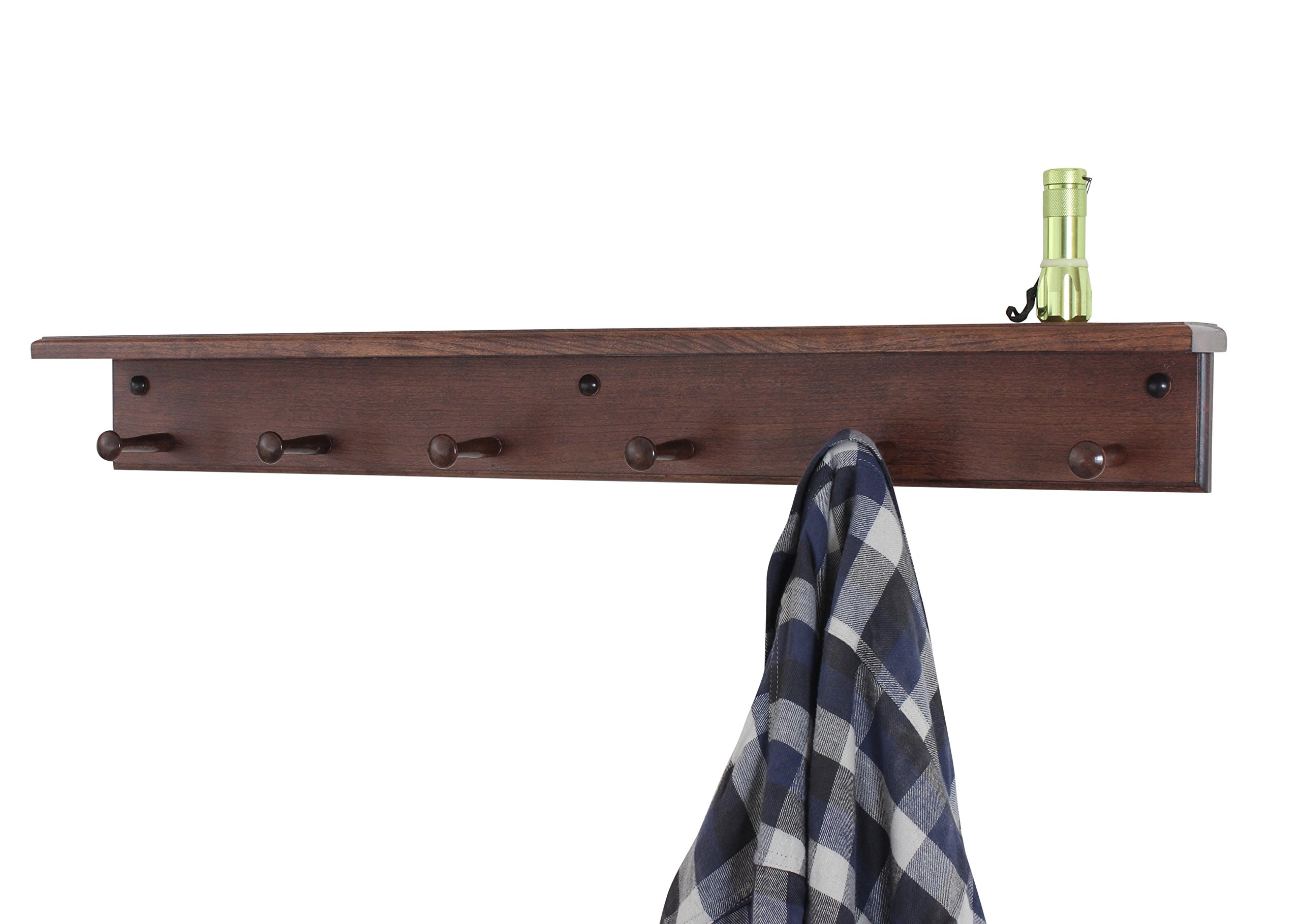 Handcrafted Cherry Wood Peg Rack with Shelf - Natural Finish, 18 Inch Wall Organizer with 3 Hooks - Perfect for Entryway, Bathroom & Kitchen Storage | Made in USA