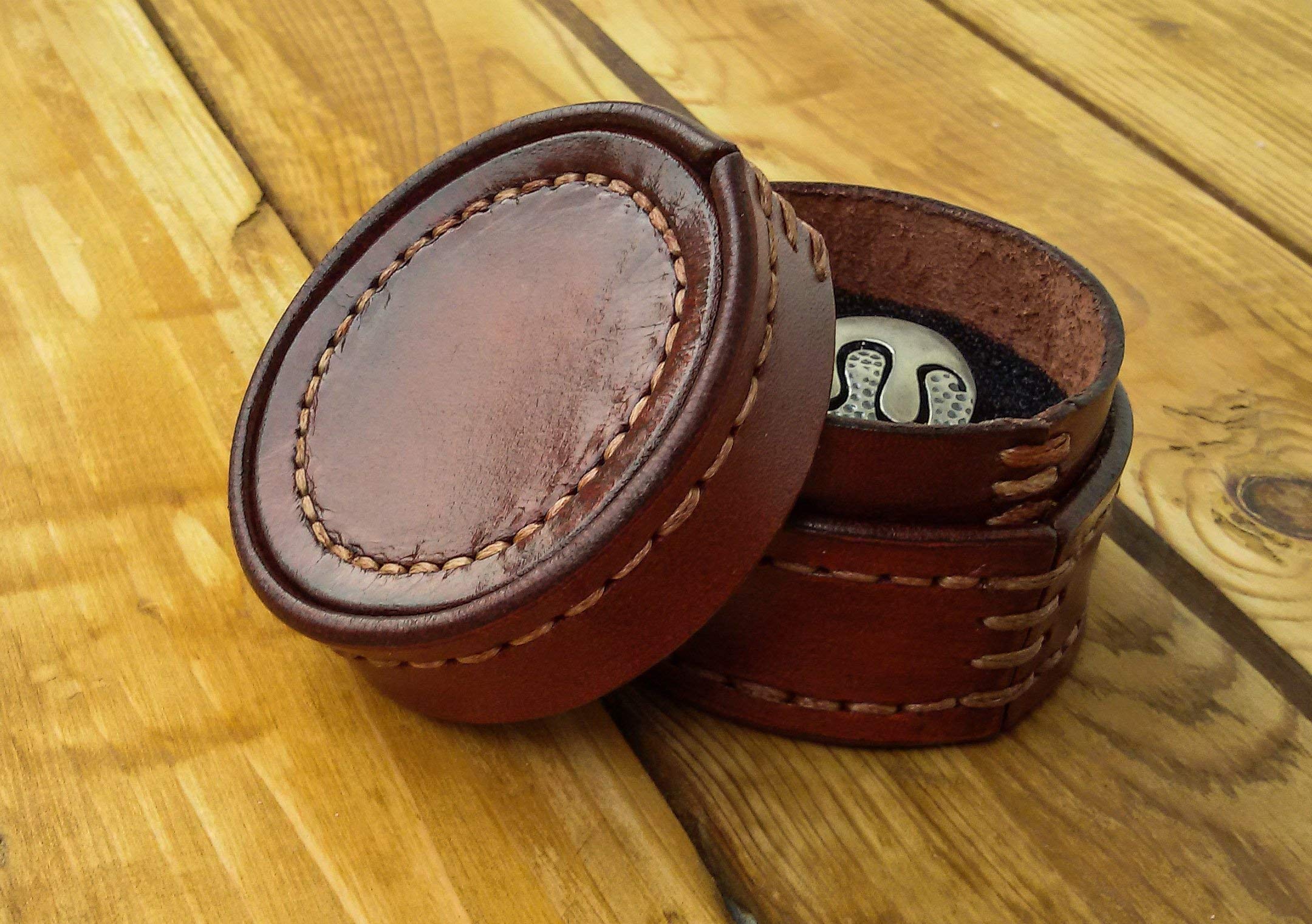 Premium Round Leather Jewelry Box - Handmade Leather Ring Box & Jewelry Storage Case for Rings, Earrings, Necklaces - Perfect for Wedding, Travel & Gift Giving