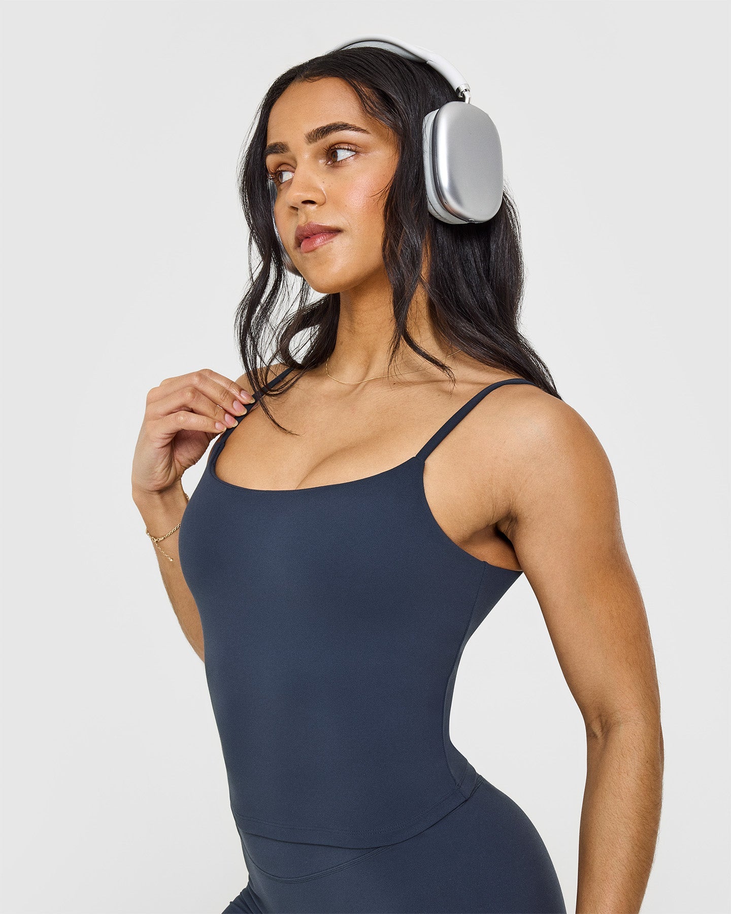 SoftMotion™ Strappy Mid Vest with Built-in Bra Shelf - True Blue | Workout, Yoga & Running Top for Women