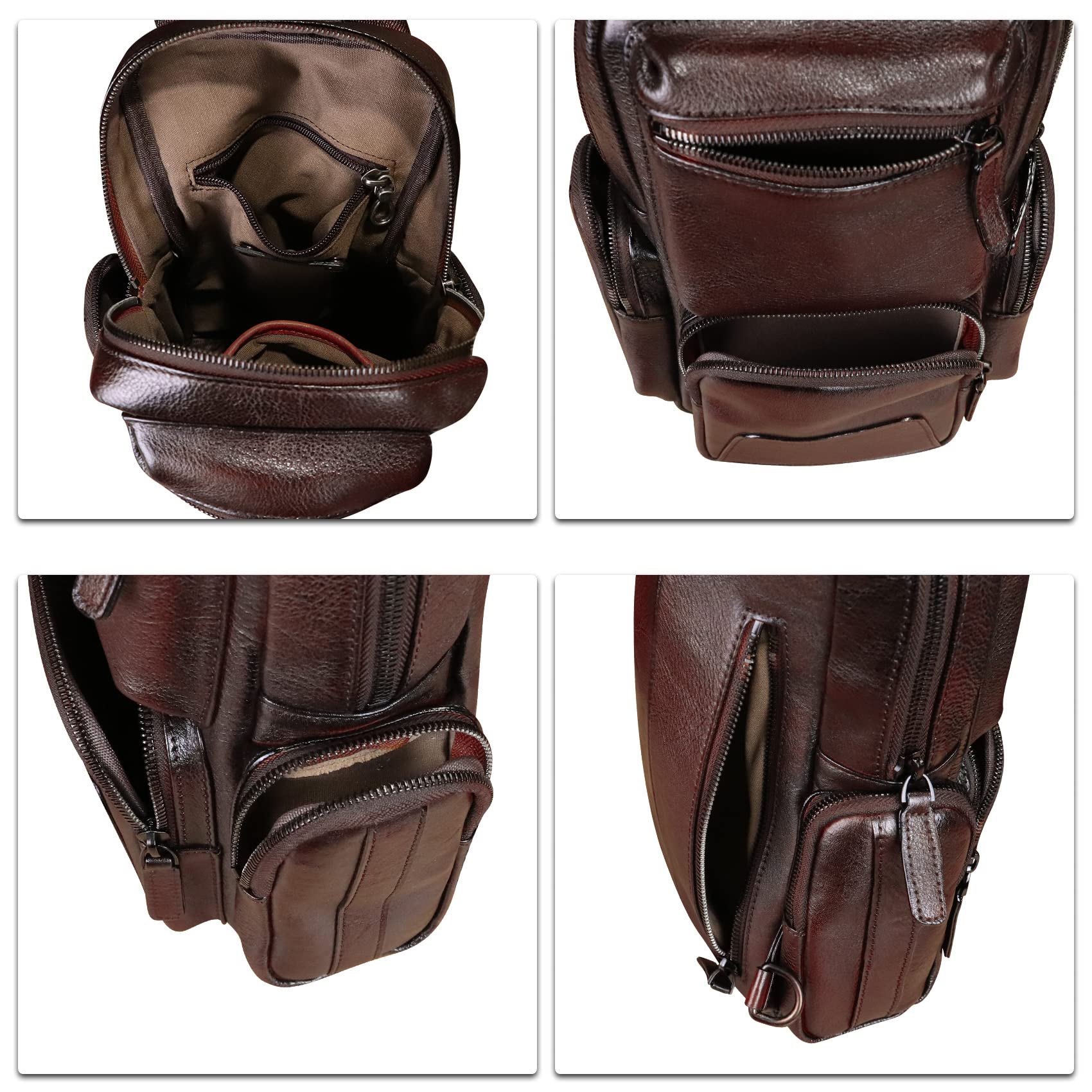 IVTG Genuine Leather Crossbody Sling Bag - Vintage Handmade Chest Shoulder Backpack for Hiking, Motorcycle & Casual Use (Coffee Brown)