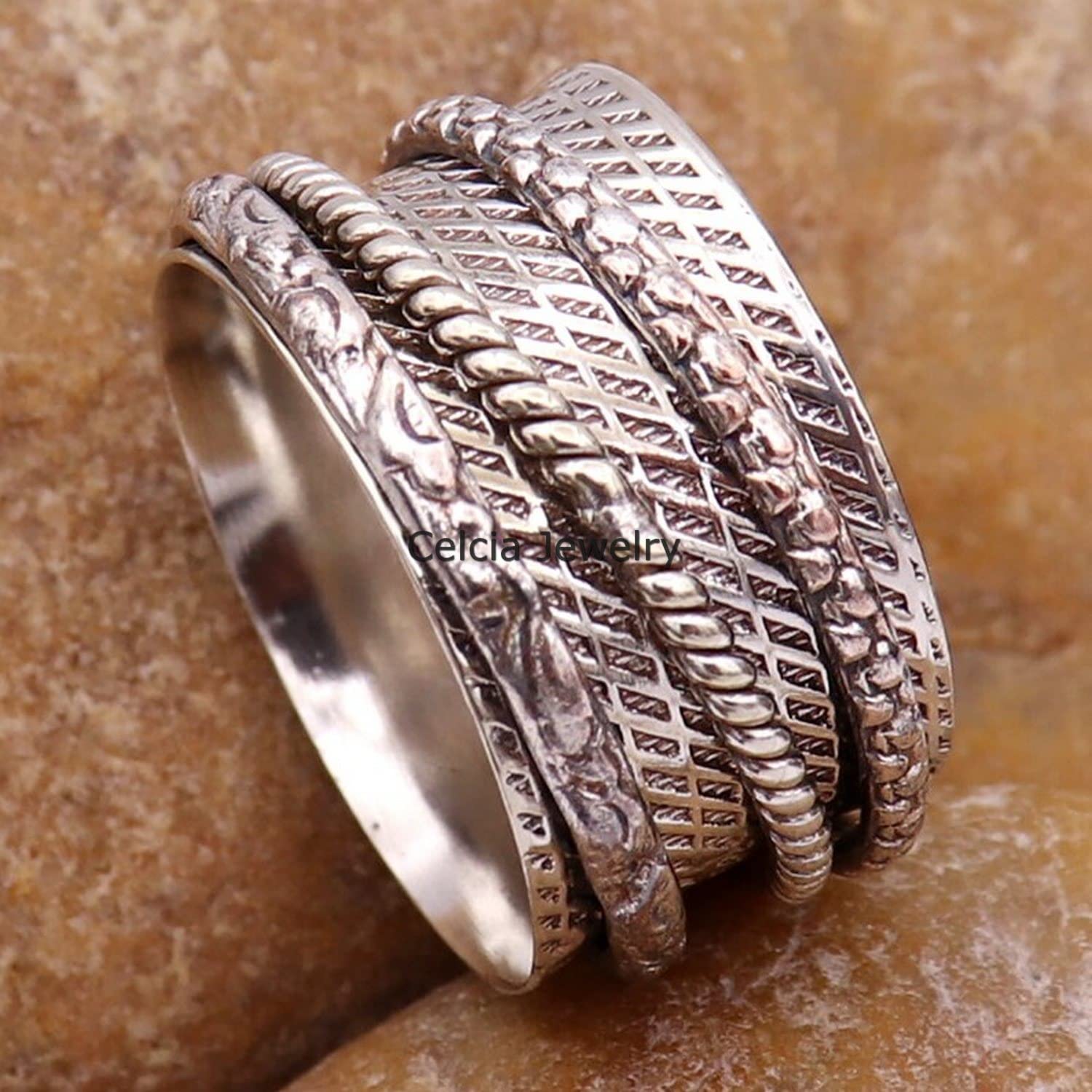 925 Sterling Silver Spinner Ring for Anxiety Relief & Meditation - Unisex Fidget Ring for Stress & Focus - Worry Ring for Adults & Teens - Elegant Statement Jewelry Gift for Mother's Day (Size 7) - Perfect for Office, Yoga & Daily Wear
