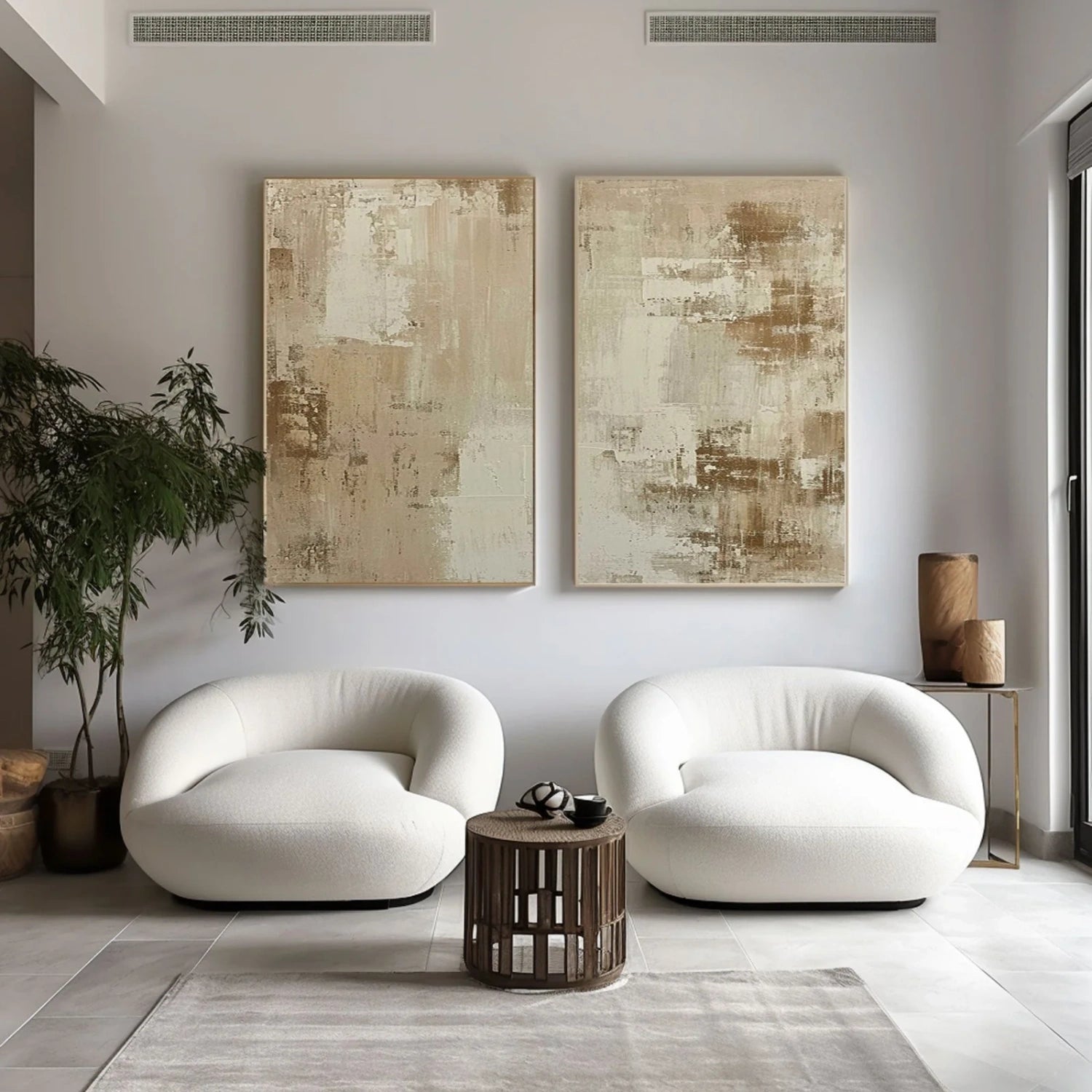 Abstract Beige & Brown Wall Art Set of 2 Paintings - Modern Home Decor for Living Room, Bedroom & Office #BB139