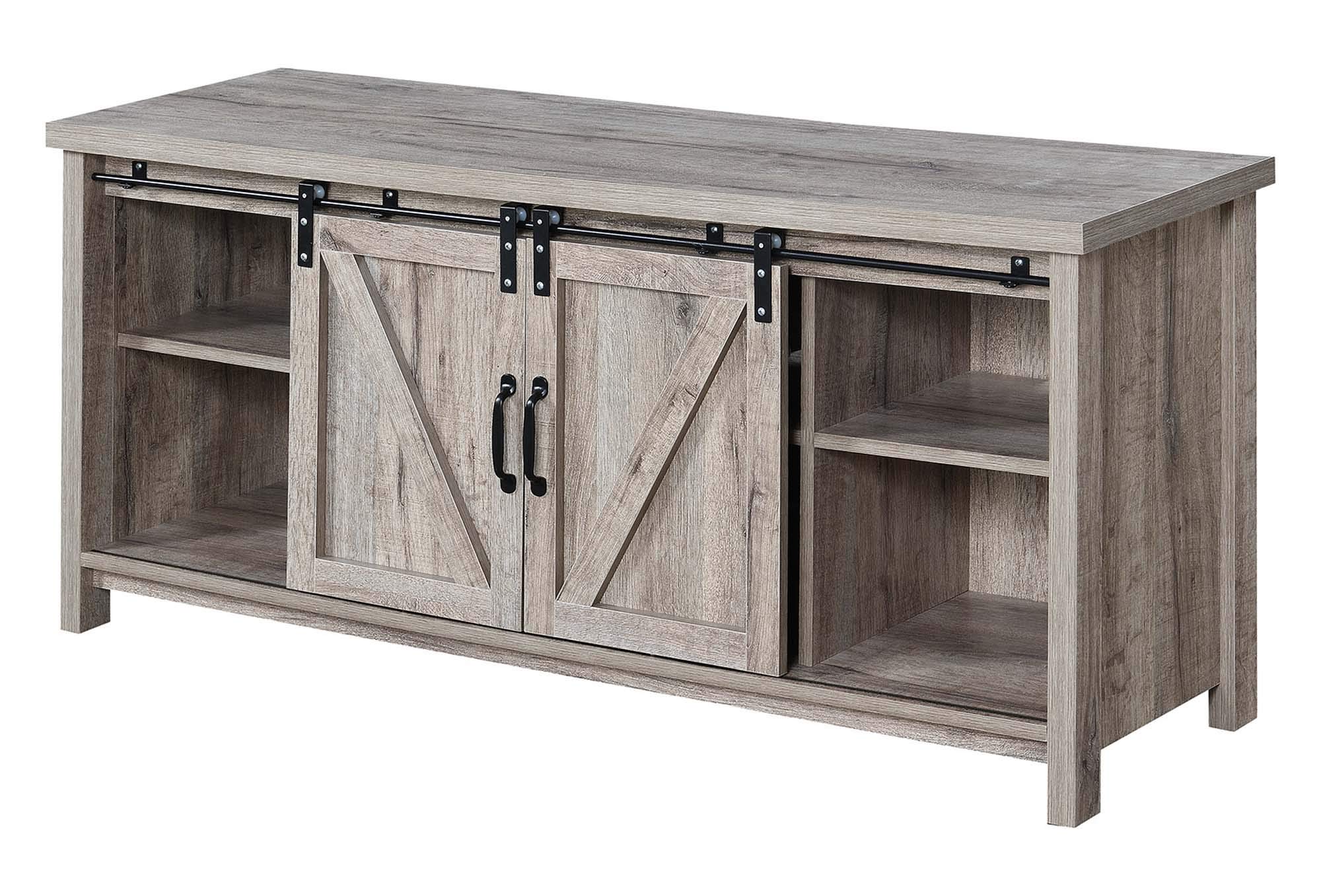 Blake Barn Door TV Stand with Shelves & Sliding Cabinets - Holds 60 Inch TVs, Rustic Sandstone Finish - Perfect for Living Room, Bedroom & Home Theater Entertainment Centers