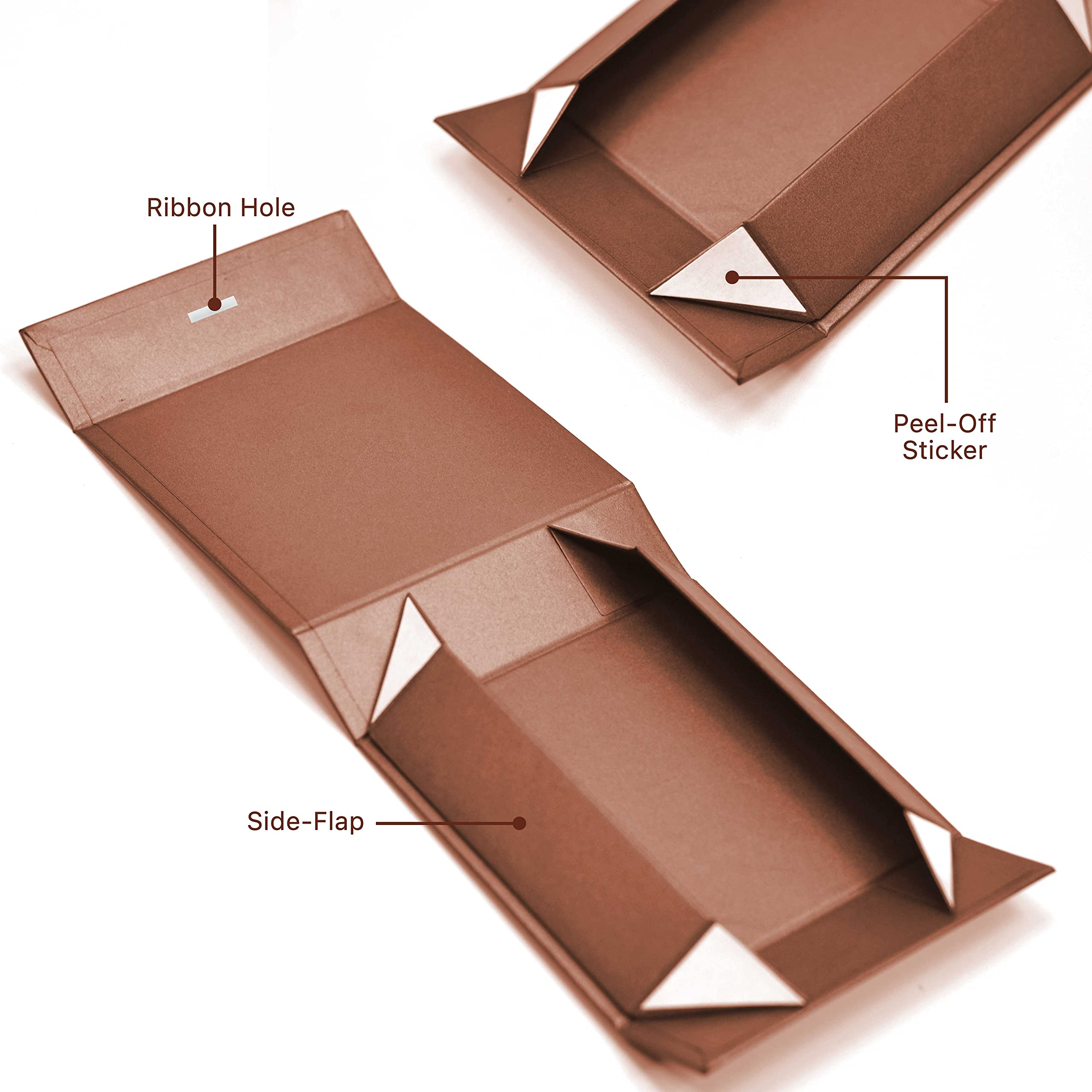 Rigid Brown Folding Gift Box with Ribbon (23x16x10cm) - 1 Pack | Scratch-Free Multipurpose Collapsible Hamper Box for Gifts, Jewelry, Cosmetics & Home Storage | Reusable Present Packaging for Birthdays, Weddings & Corporate Events