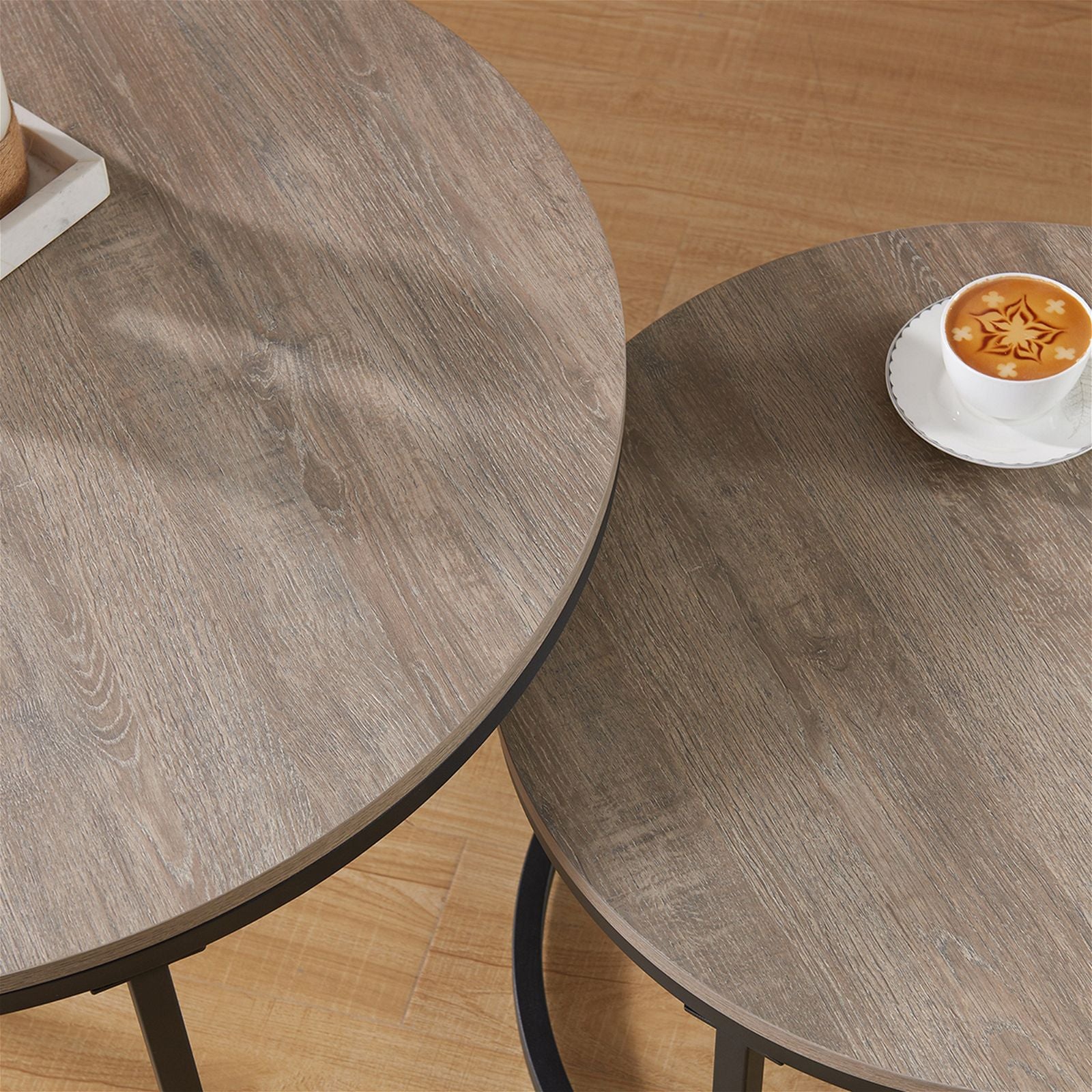 ECHO 800 Nested Coffee Table Set - Solid Oak Wood Modern Living Room Furniture - Perfect for Small Spaces, Apartments & Home Decor