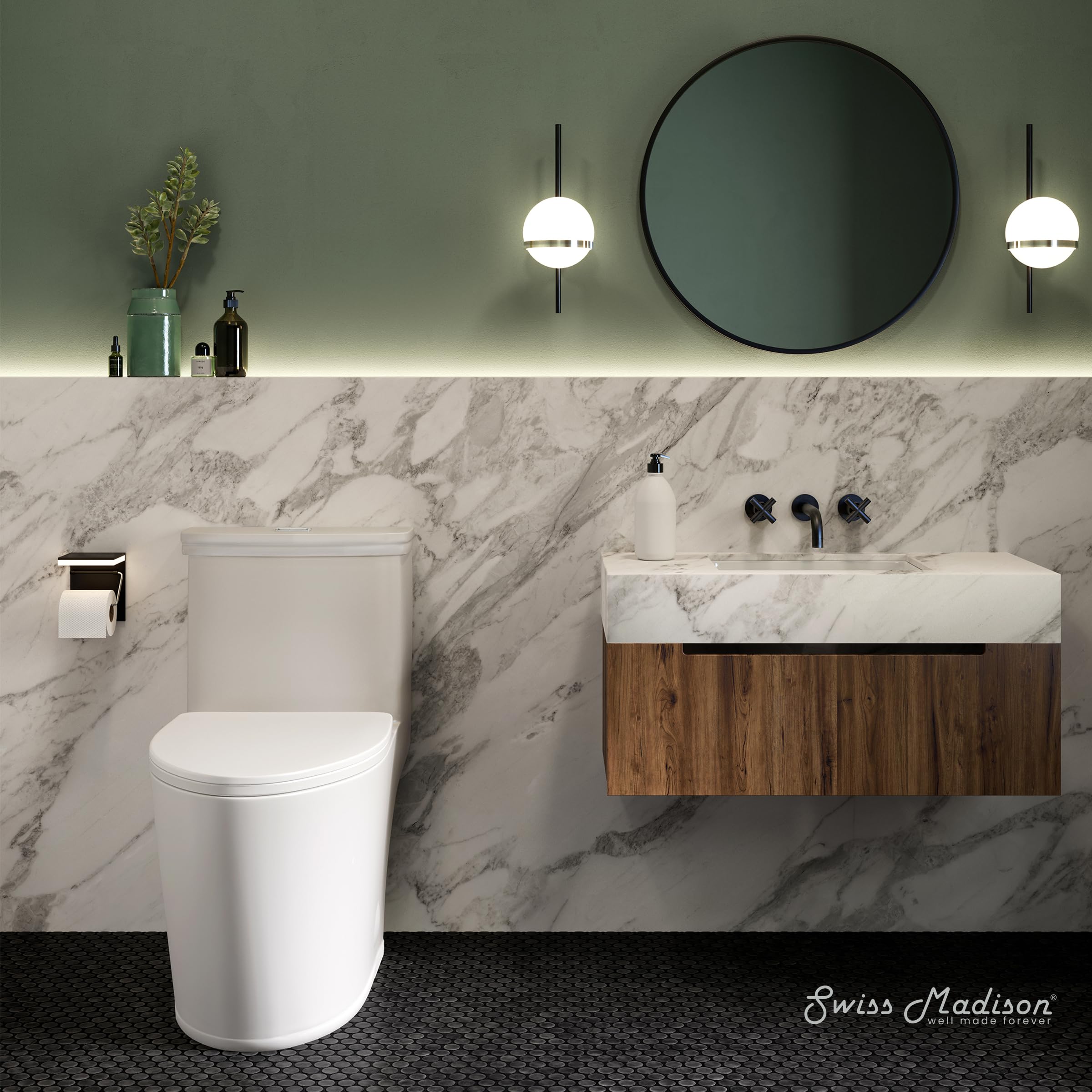 Beau One-Piece Elongated Toilet with Dual-Flush Technology 1.1/1.6 GPF - Water-Saving Bathroom Fixture for Modern Homes & Commercial Spaces