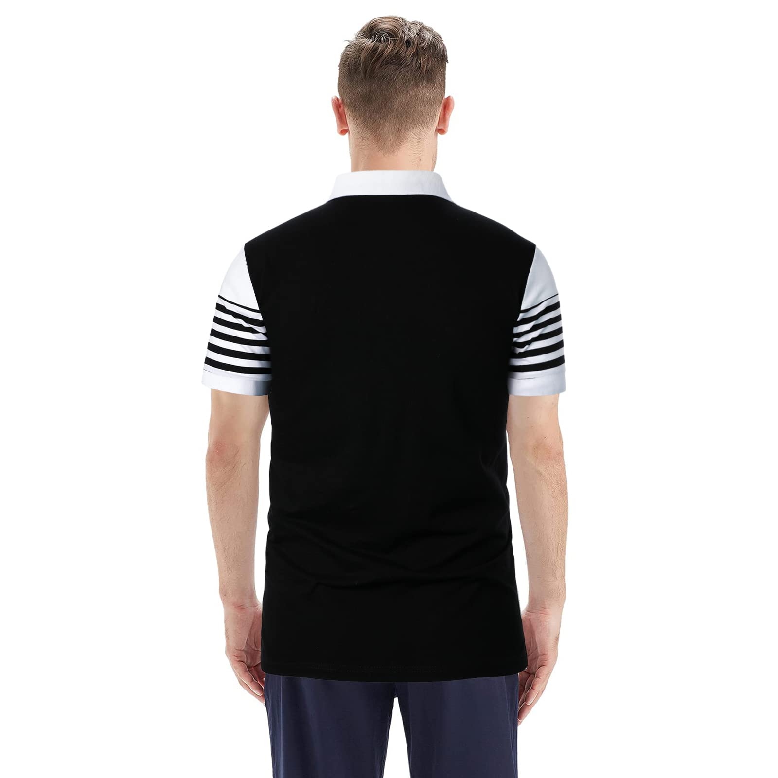 Men's Slim Fit Striped Polo Shirts - Long & Short Sleeve Casual Golf Shirts, Breathable Cotton Summer T-Shirts for Work, Golf & Outdoor Activities