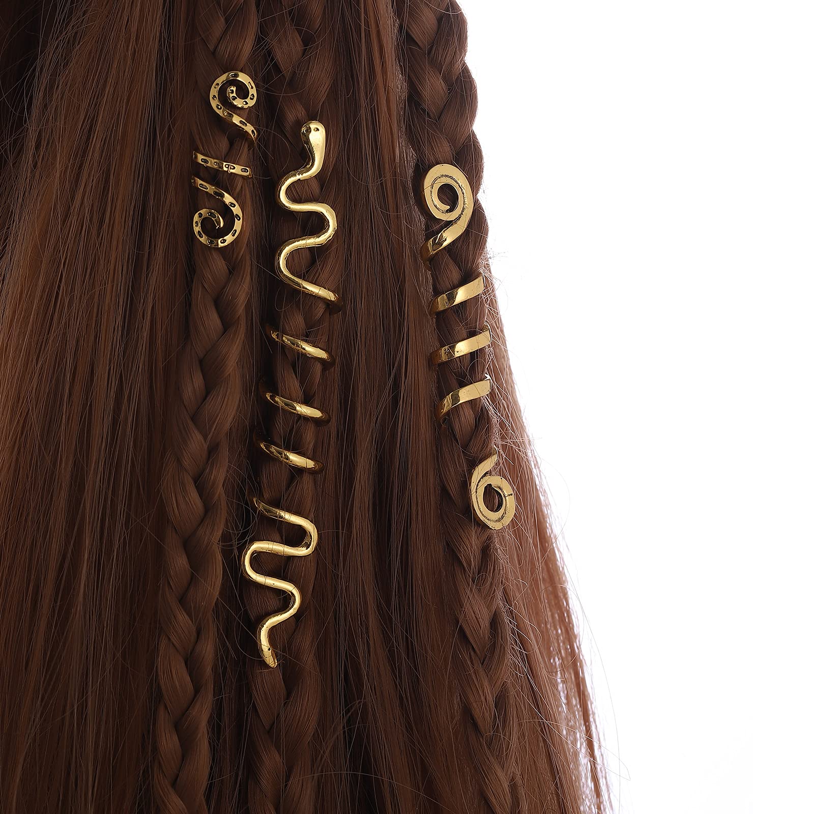 Gold Snake Hair Jewelry for Braids - 6 Pack Halloween Hair Accessories for Women, Dreadlock Beads & Braid Decorations - Perfect for Costume Parties, Cosplay & Boho Hairstyles