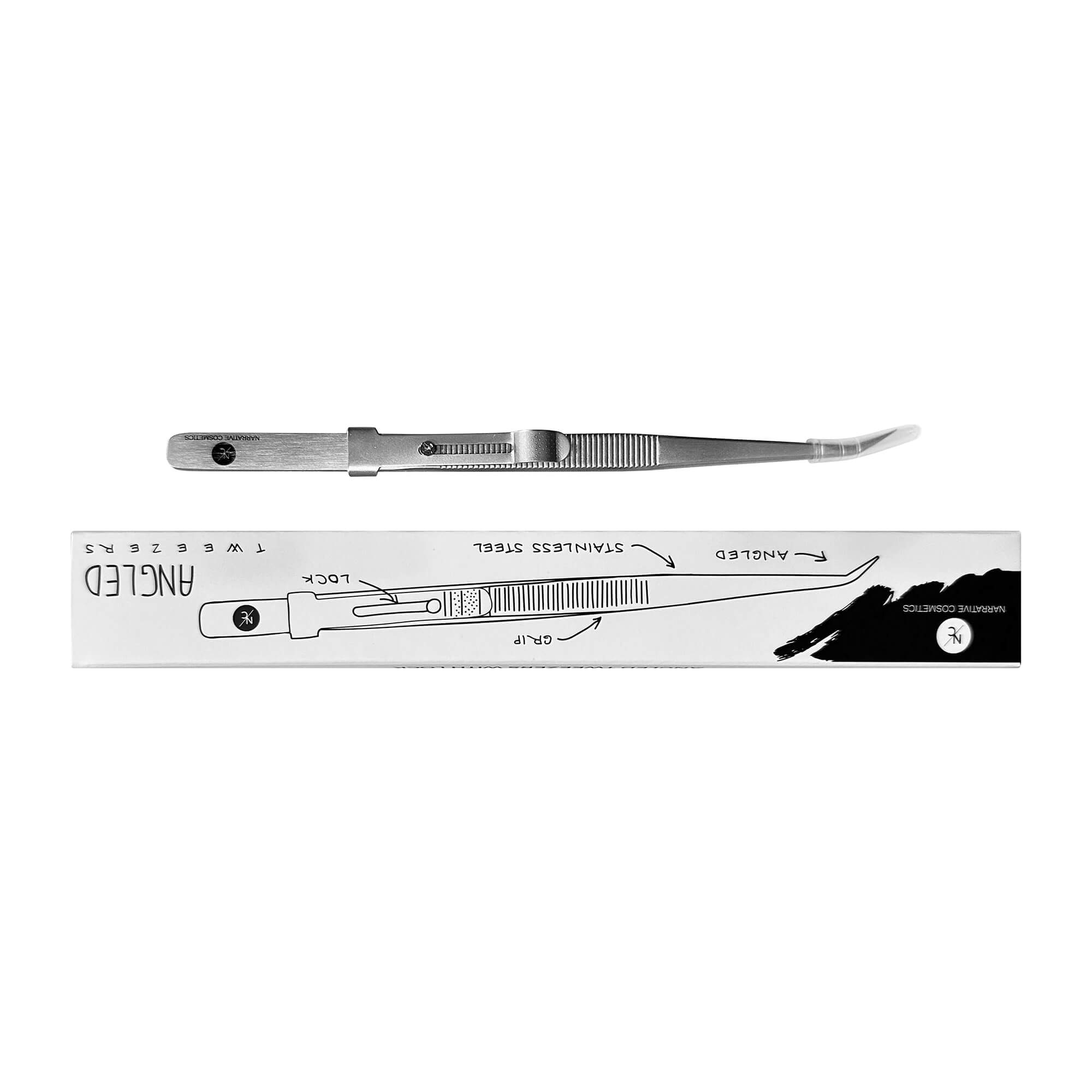 Premium Stainless Steel Tweezers with Sliding Lock - Professional Slant Tip for Eyebrow Plucking, Splinter Removal & Crafting - Ideal for Beauty, First Aid & DIY Projects