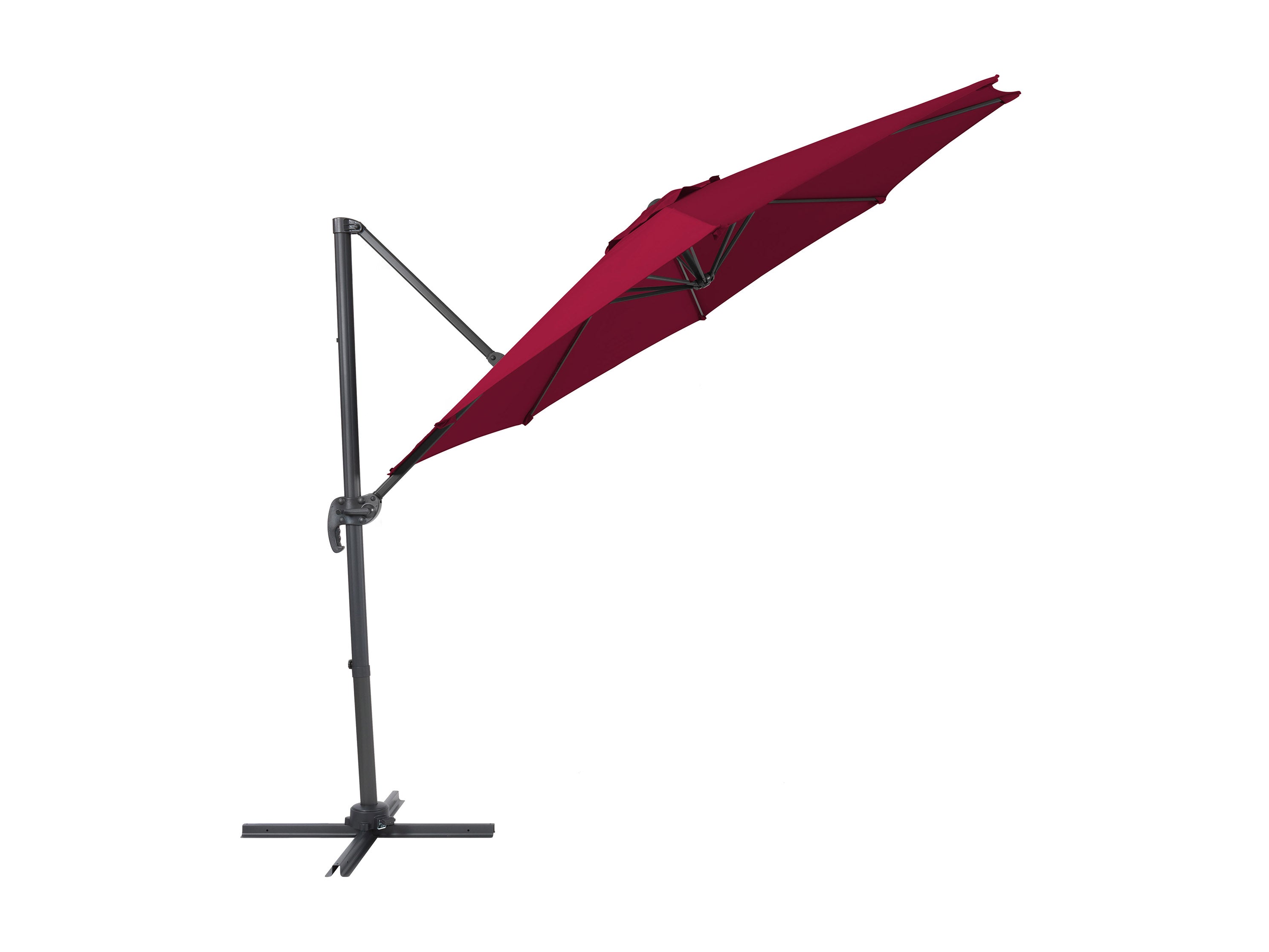 9.5ft Offset Patio Umbrella - 360 Degree Rotation, Wine Red Color for Outdoor Dining, Poolside Lounging & Garden Relaxation