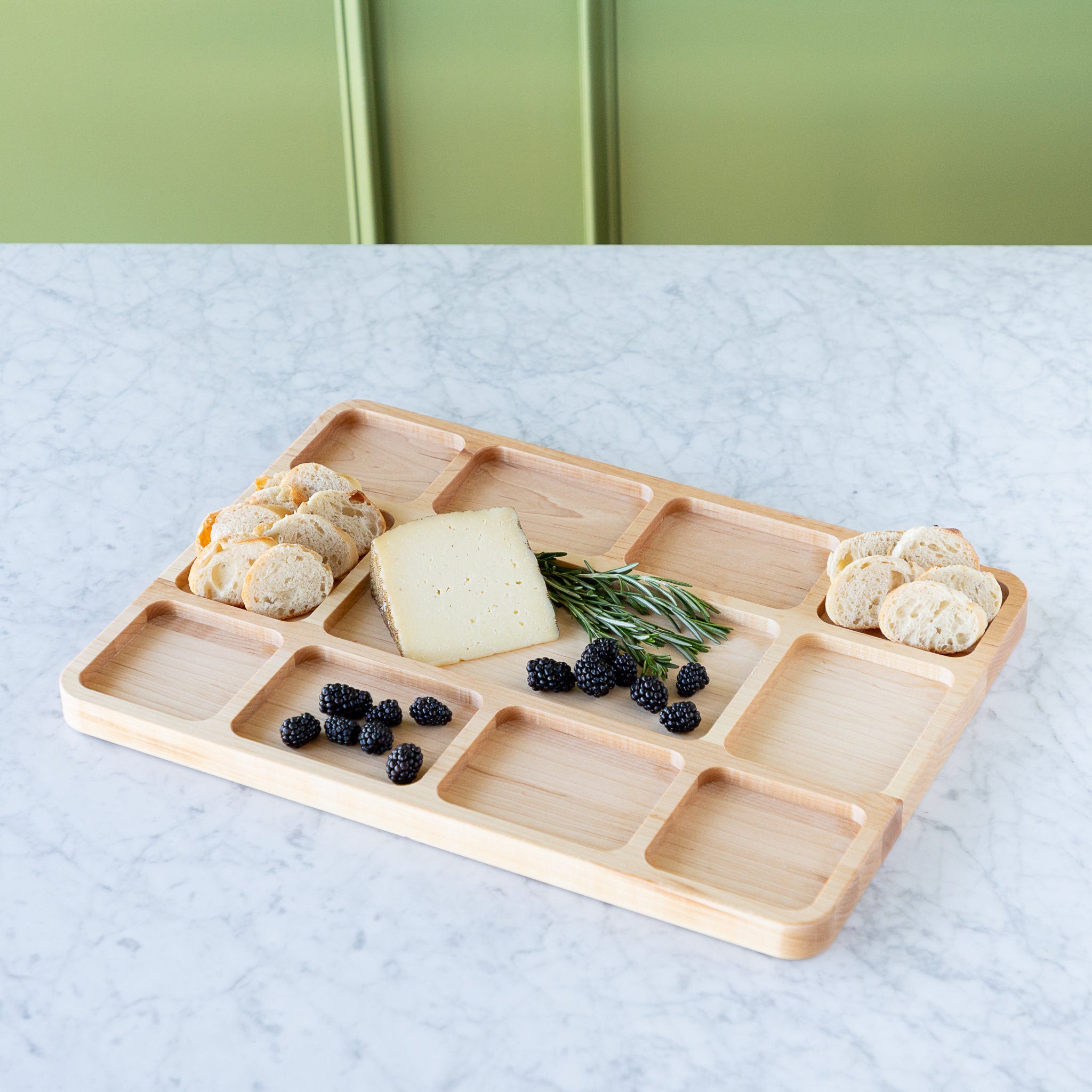 Ash Divided Serving Board - Elegant Wooden Charcuterie Tray for Cheese, Fruits & Appetizers | Perfect for Entertaining, Parties & Home Dining