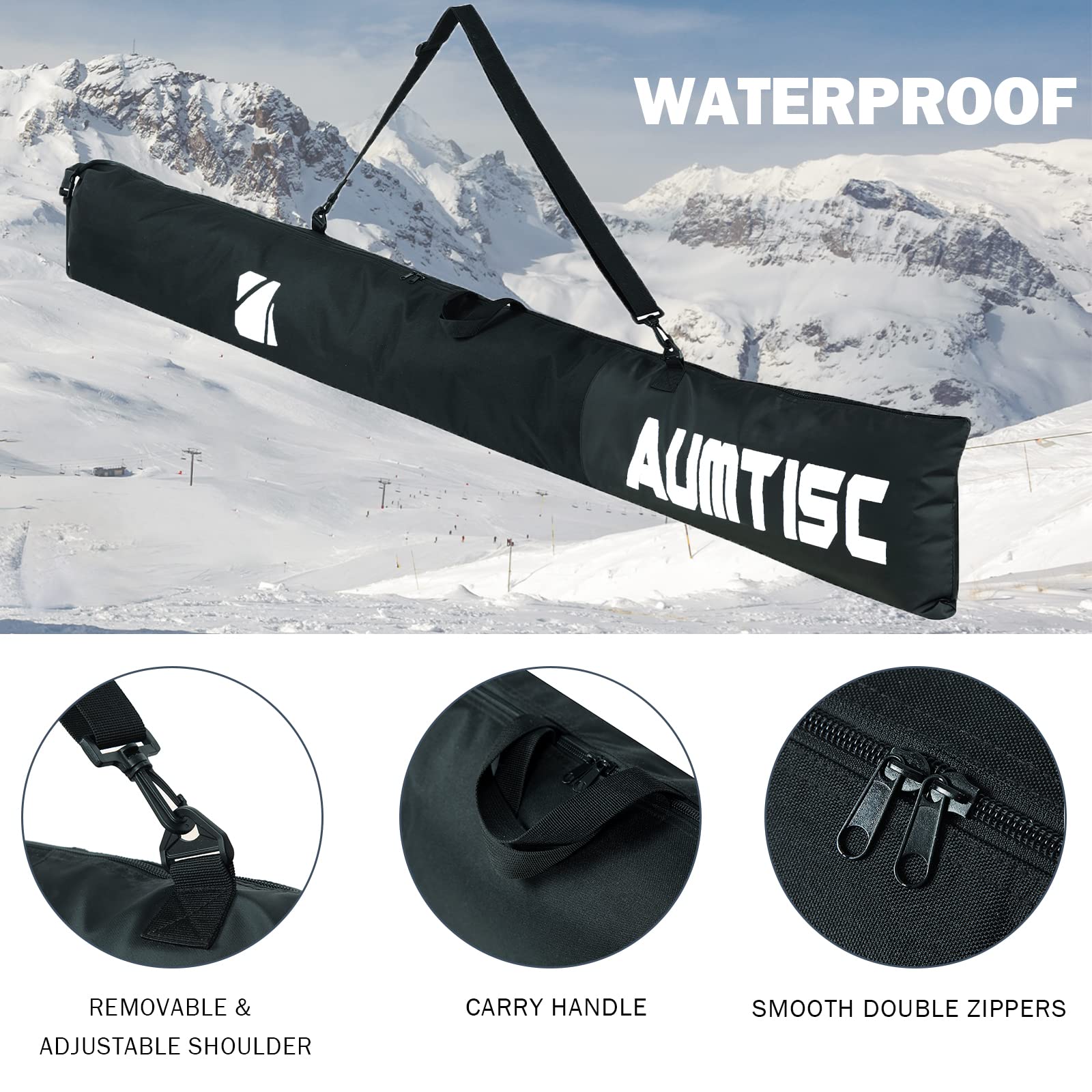 AUMTISC 2-Piece Padded Ski and Boot Bag Combo - Adjustable Length Up to 200cm for 1 Pair of Skis & Boots - Perfect for Air Travel, Mountain Trips & Ski Resort Storage