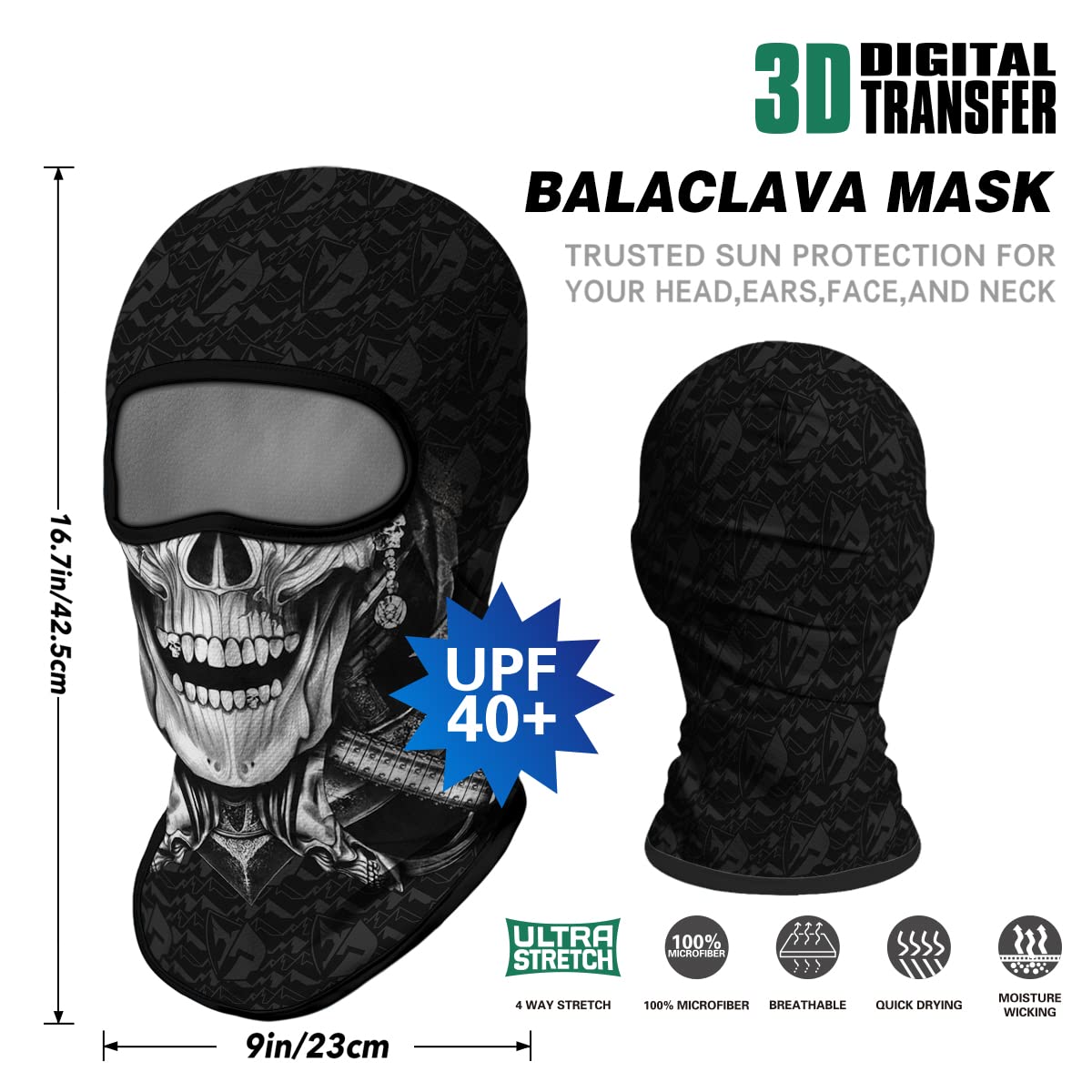 3D Skull Full Face Balaclava Mask for Men - UV Sun Protection, Windproof & Breathable - Ideal for Motorcycle Riding, Skiing, Cycling, Fishing & Outdoor Sports