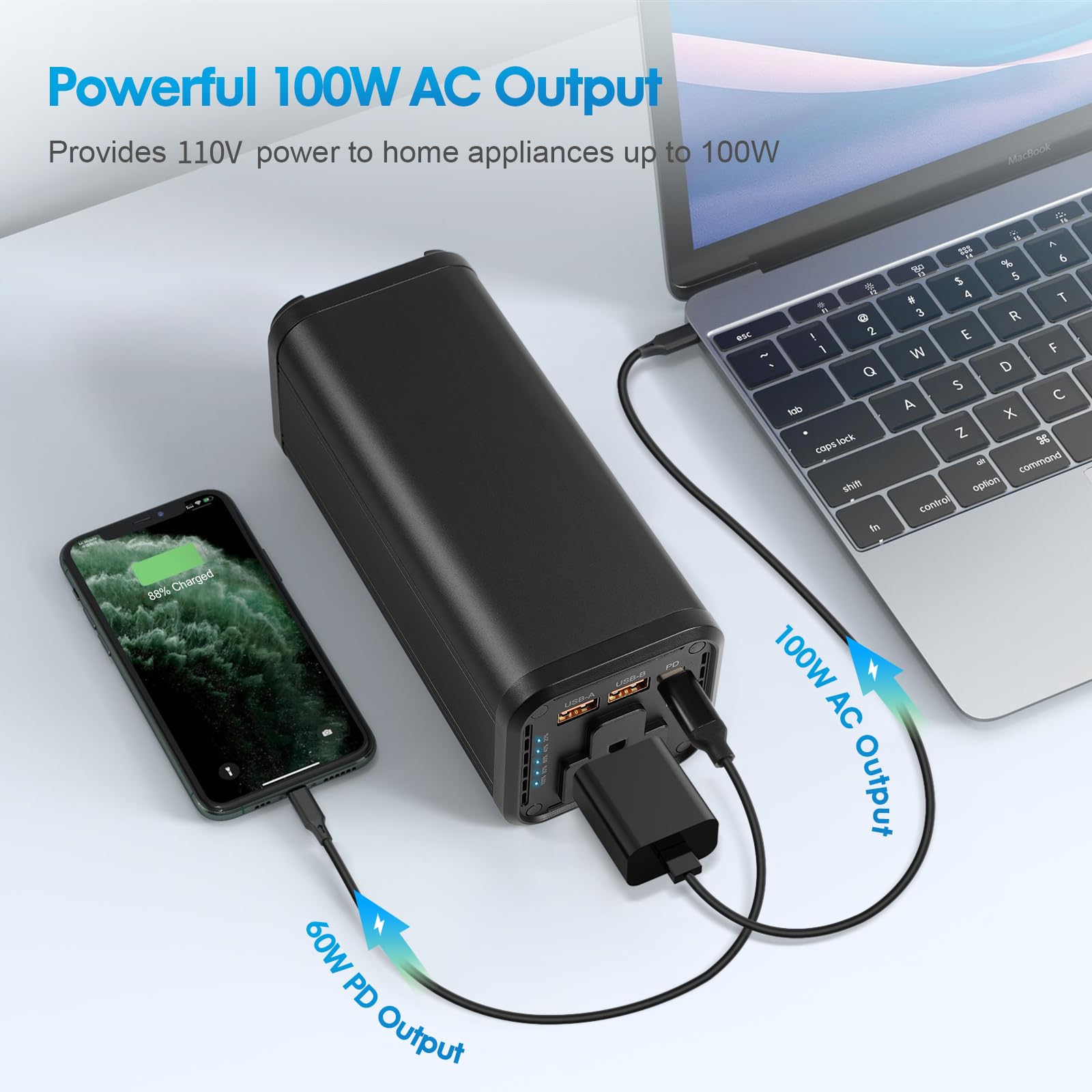 Sikon 98Wh/27000mAh 100W Portable Laptop Power Bank with AC Outlet & 60W PD USB-C Charger - Universal External Battery Pack for MacBook, Dell, HP, Lenovo Laptops - Perfect for Travel, Business Trips, and Remote Work