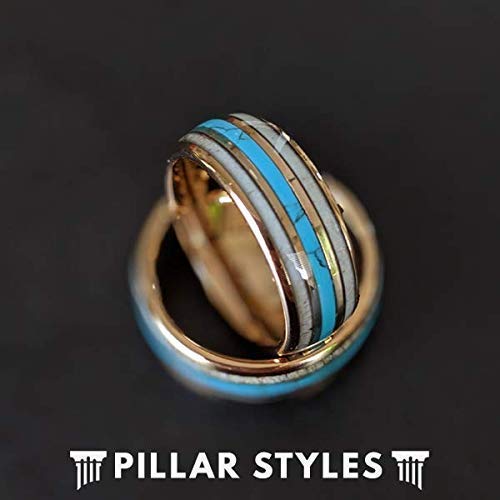 **Tungsten Deer Antler Ring for Men - 18K Rose Gold Wedding Band with Turquoise Inlay, 8mm Wide, Nature-Inspired Rustic Jewelry - Perfect for Outdoor Enthusiasts, Anniversary Gifts, and Unique Wedding Bands**    *(Use Case: Ideal for nature lovers, hunters, or those seeking rugged yet elegant wedding bands, anniversary gifts, or statement jewelry for outdoor adventures.)*