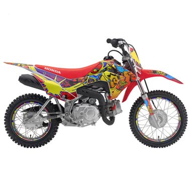 2019-2022 Honda CRF110F Dirt Bike Graphics Kit - Zany Red Senge Full Body Decal Sticker Set for Off-Road & Motocross Racing