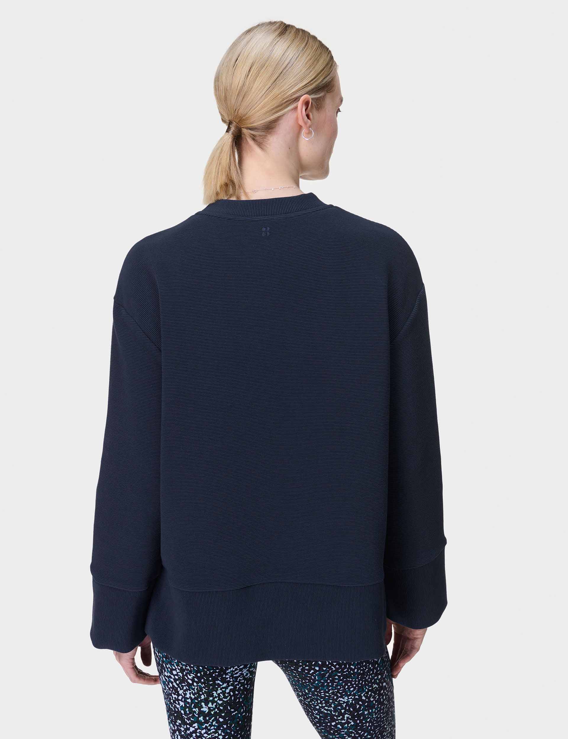 Cozy Ribbed Sweatshirt for Women - Soft Navy Blue Pullover | Perfect for Casual Outings, Lounging & Fall Layering