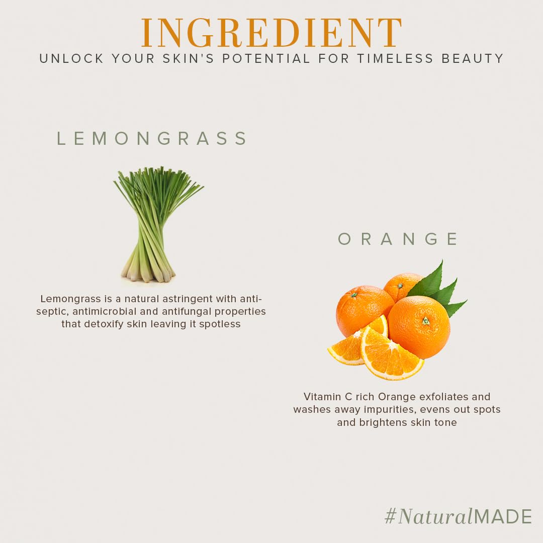Khadi Natural Orange & Lemongrass Face Wash & Body Wash Combo (210ml Each) - Detoxifies, Cleanses Skin & Regulates Oil Production | SLS & Paraben Free | Perfect for Daily Skincare Routine & Refreshing Morning Showers