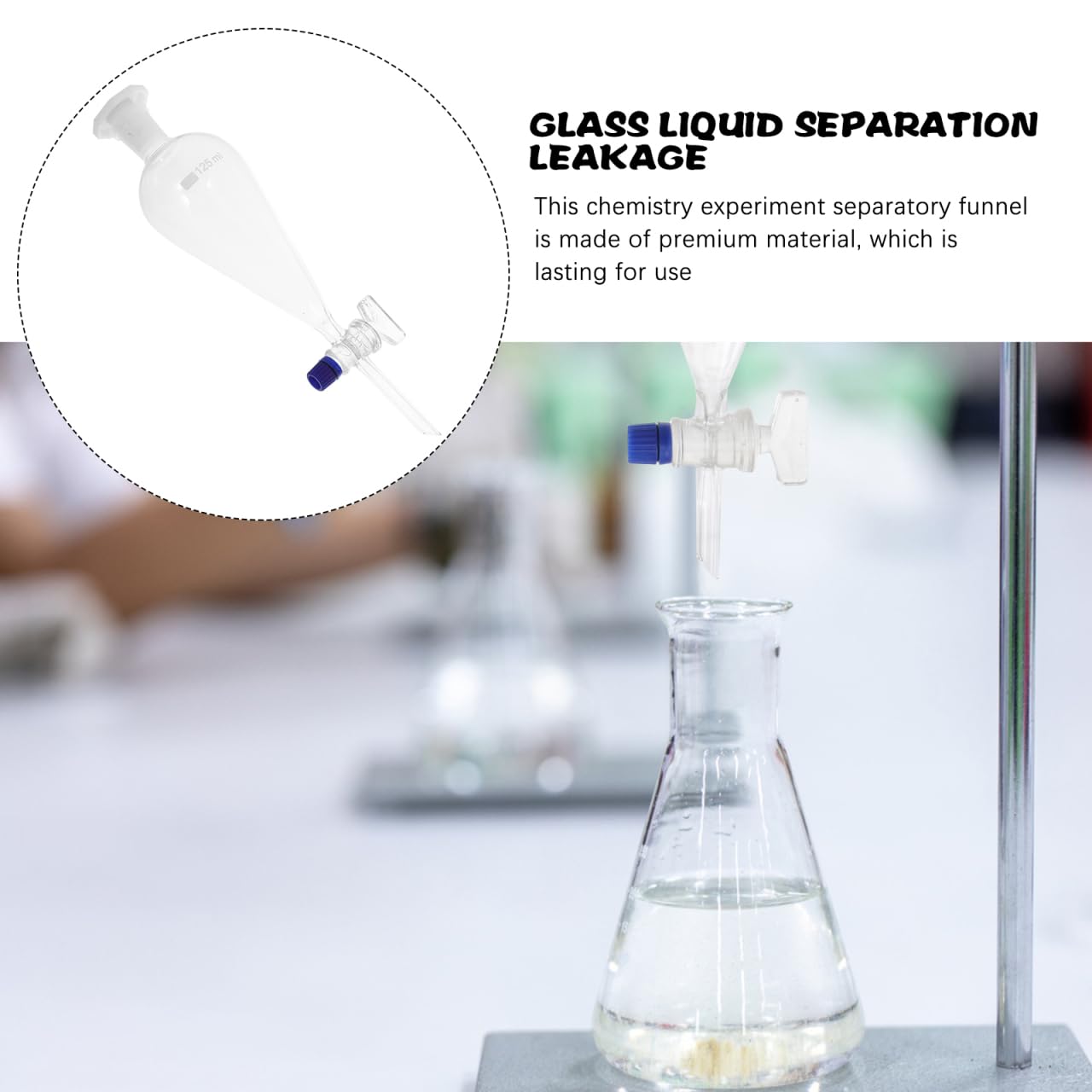 Premium 125ml Borosilicate Glass Separatory Funnel with PTFE Stopcock - Heavy Wall Laboratory Pear-Shaped Funnel for Liquid Extraction, Chemical Separation & Essential Oil Distillation - Perfect for Chemistry Labs, Research Facilities & Home Science Experiments