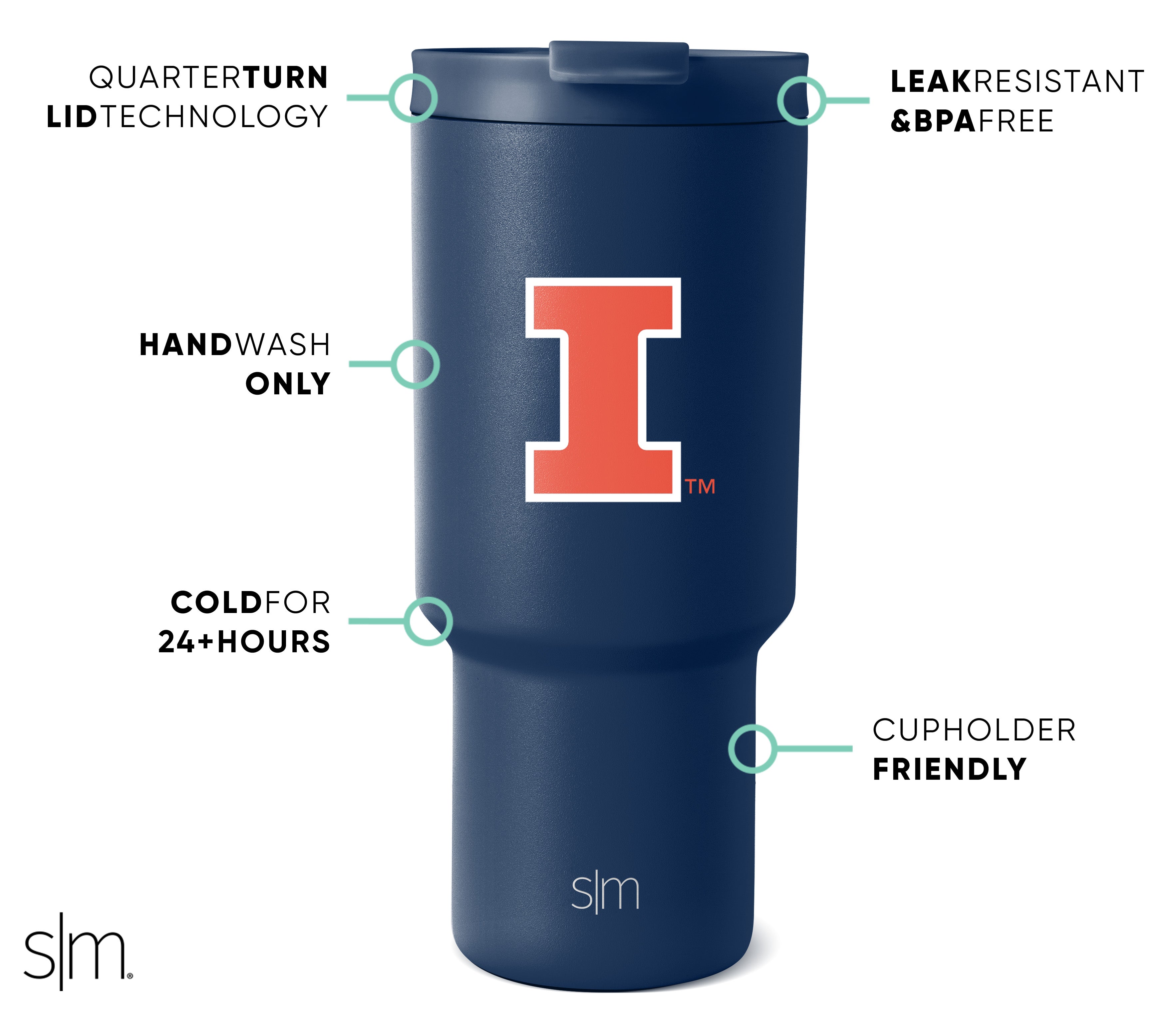 Collegiate Trek Tumbler - Insulated Stainless Steel Water Bottle with Lid | Perfect for College Students, Hiking & Outdoor Activities