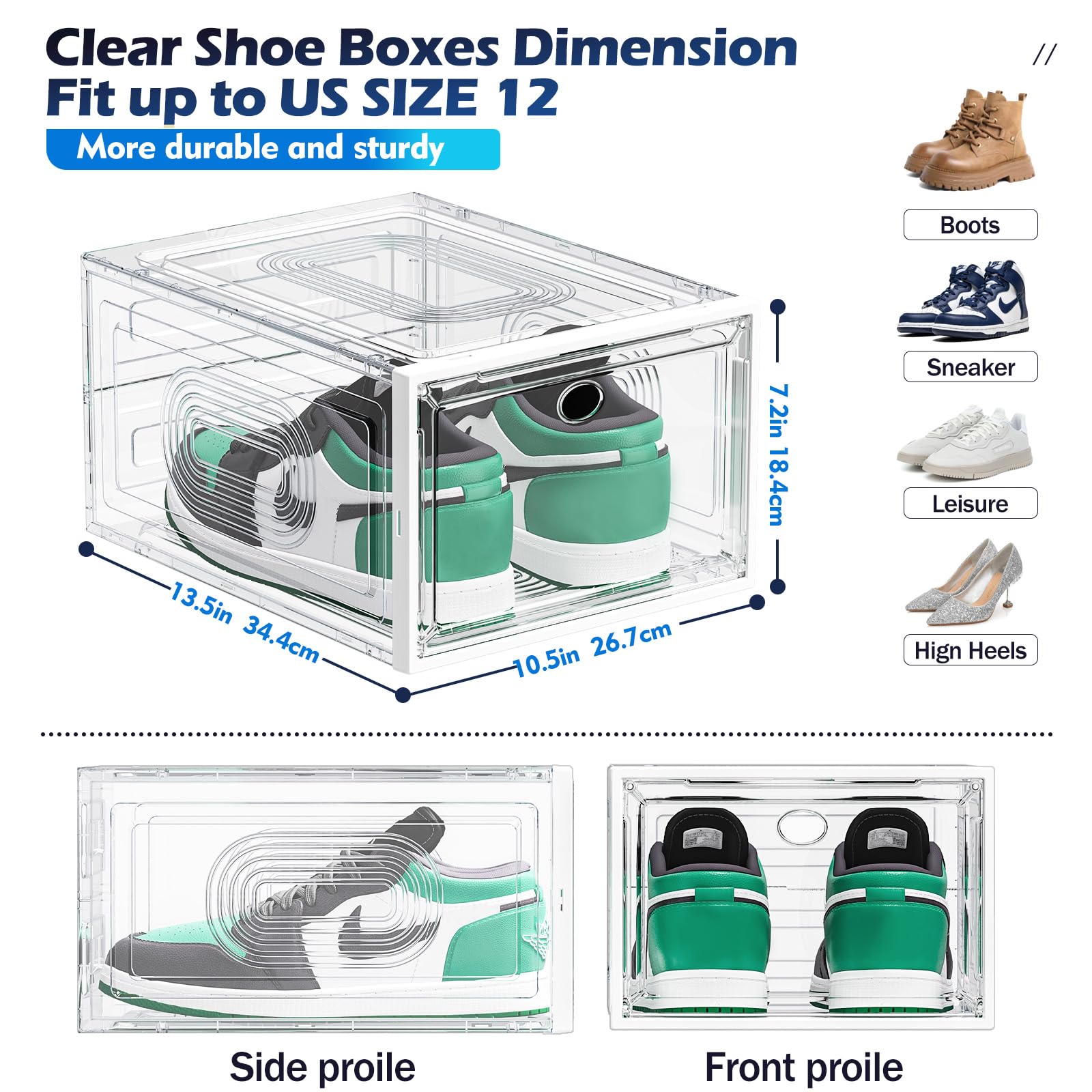 8 Pack Clear Shoe Storage Boxes with Magnetic Door - Stackable Thick Plastic Shoe Organizers for Sneakers, Boots & Closet Organization - Perfect for Wall Mounting & Space Saving in Bedrooms, Dorms & Entryways