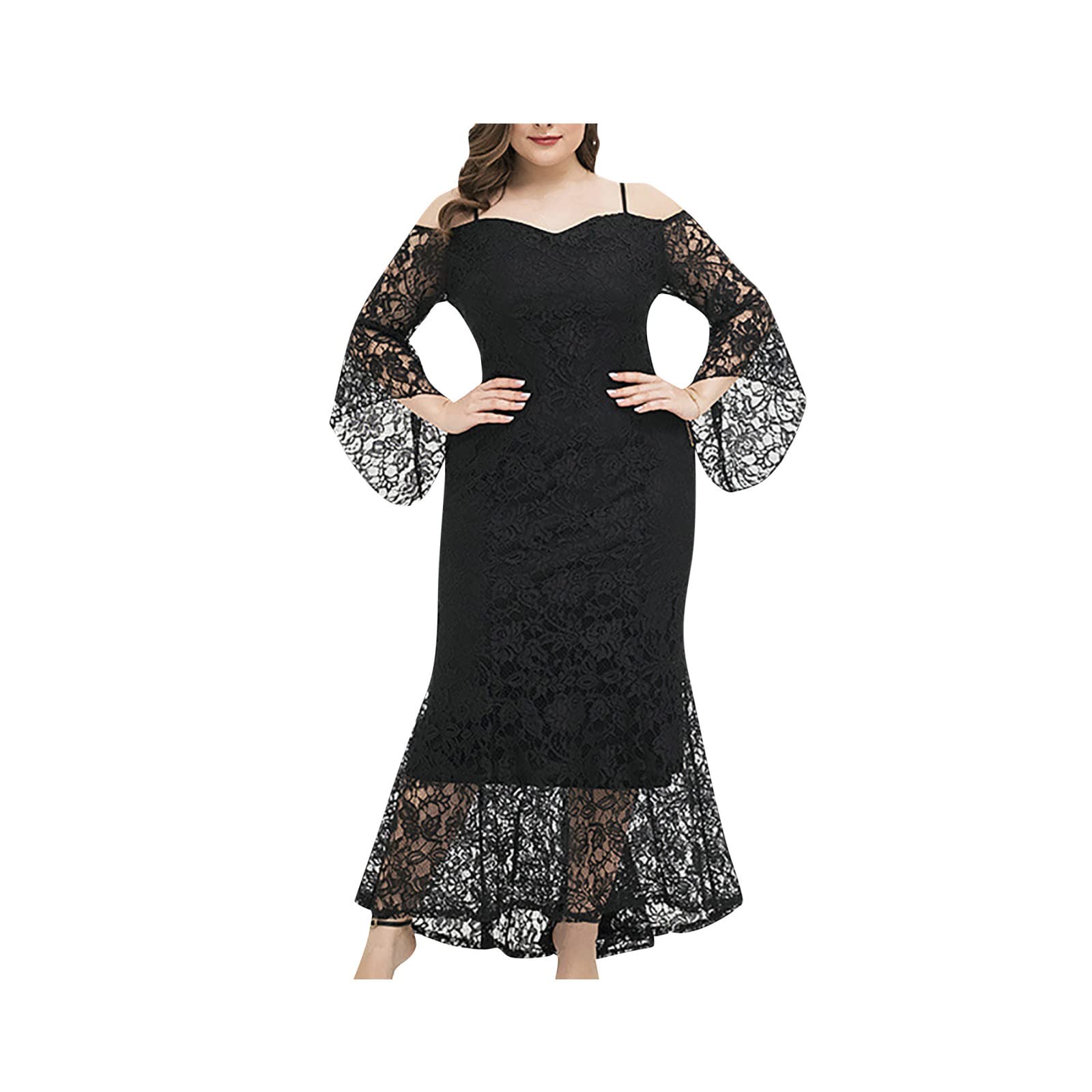 Elegant Plus Size Lace Evening Dress for Women - Asymmetrical Cami Formal Gown with Swing Waist | Perfect for Cocktail Parties, Weddings & Special Occasions