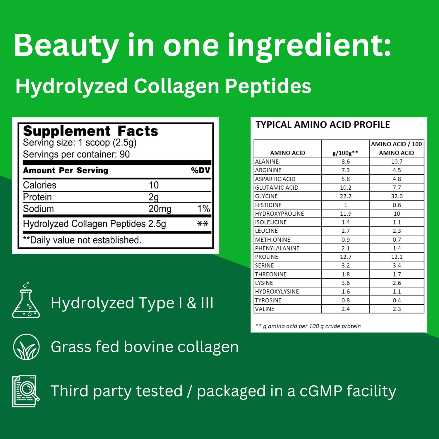 Premium Hydrolyzed Collagen Peptides Powder (90 Servings) - Type I & III with VERISOL® & 18 Amino Acids | Grass-Fed, Non-GMO, Gluten-Free, Keto & Paleo Friendly | Supports Skin, Hair, Nails & Joint Health | Ideal for Smoothies, Coffee & Baking Recipes