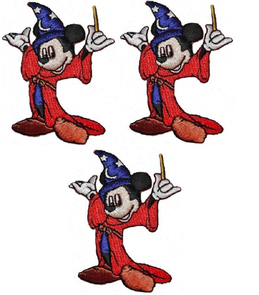 Disney Mickey Mouse Fantasia Wizard Iron-On Embroidered Patches (Set of 3) - Perfect for DIY Costumes, Backpacks & Denim Jackets