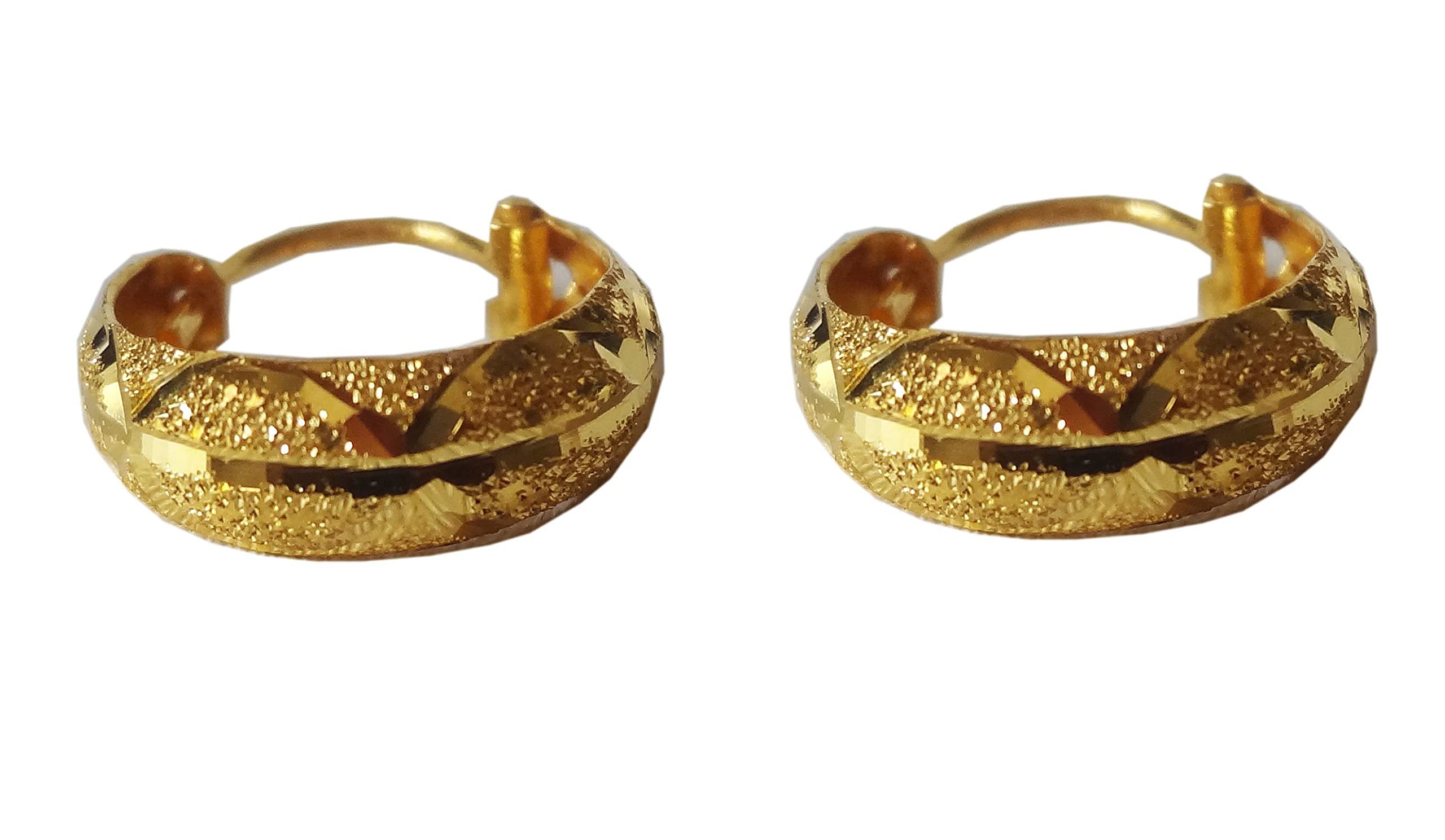 22K & 18K Gold Hoop Earrings - Handcrafted Basket Design Fine Jewelry for Women & Men (17mm x 13mm) | Certified Solid Gold Earrings for Everyday Wear, Special Occasions & Gifts