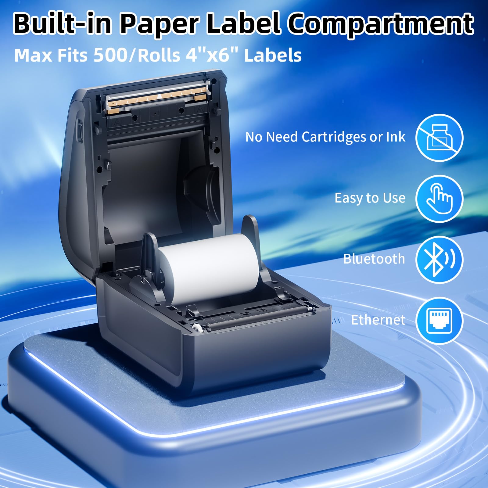 D550 Pro Wireless Bluetooth & Ethernet Thermal Label Printer 4x6 - Shipping Label Printer for Small Business, Office & Home Use - Compatible with Bluetooth, Ethernet & USB - Perfect for E-commerce, Amazon FBA & Logistics Label Printing