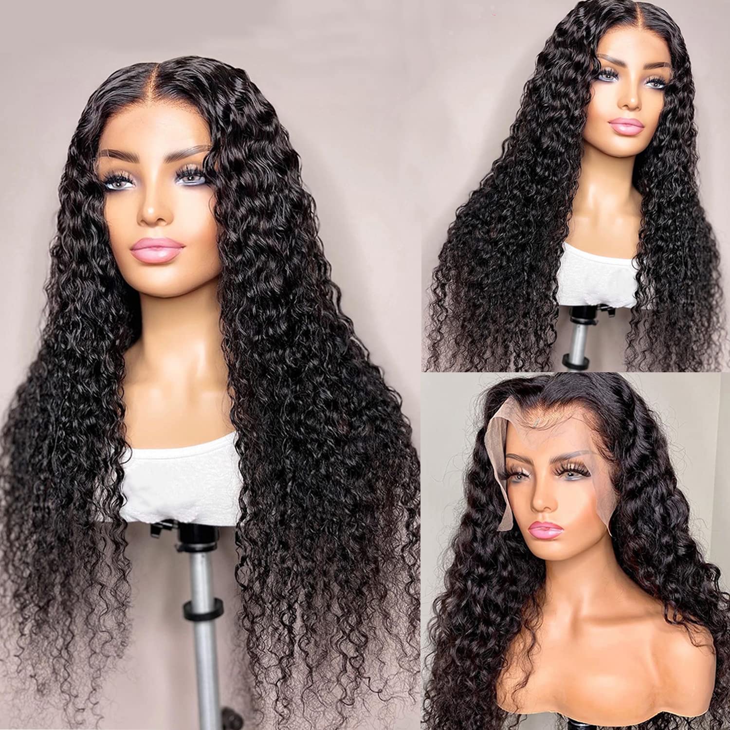 180 Density 13x6 HD Transparent Lace Front Wigs Human Hair - Water Wave Lace Front Wigs for Women - Curly Wet & Wavy Human Hair Wig with Pre-Plucked Baby Hair - Natural Color 20 Inch - Perfect for Daily Wear, Parties, Cosplay and Special Occasions