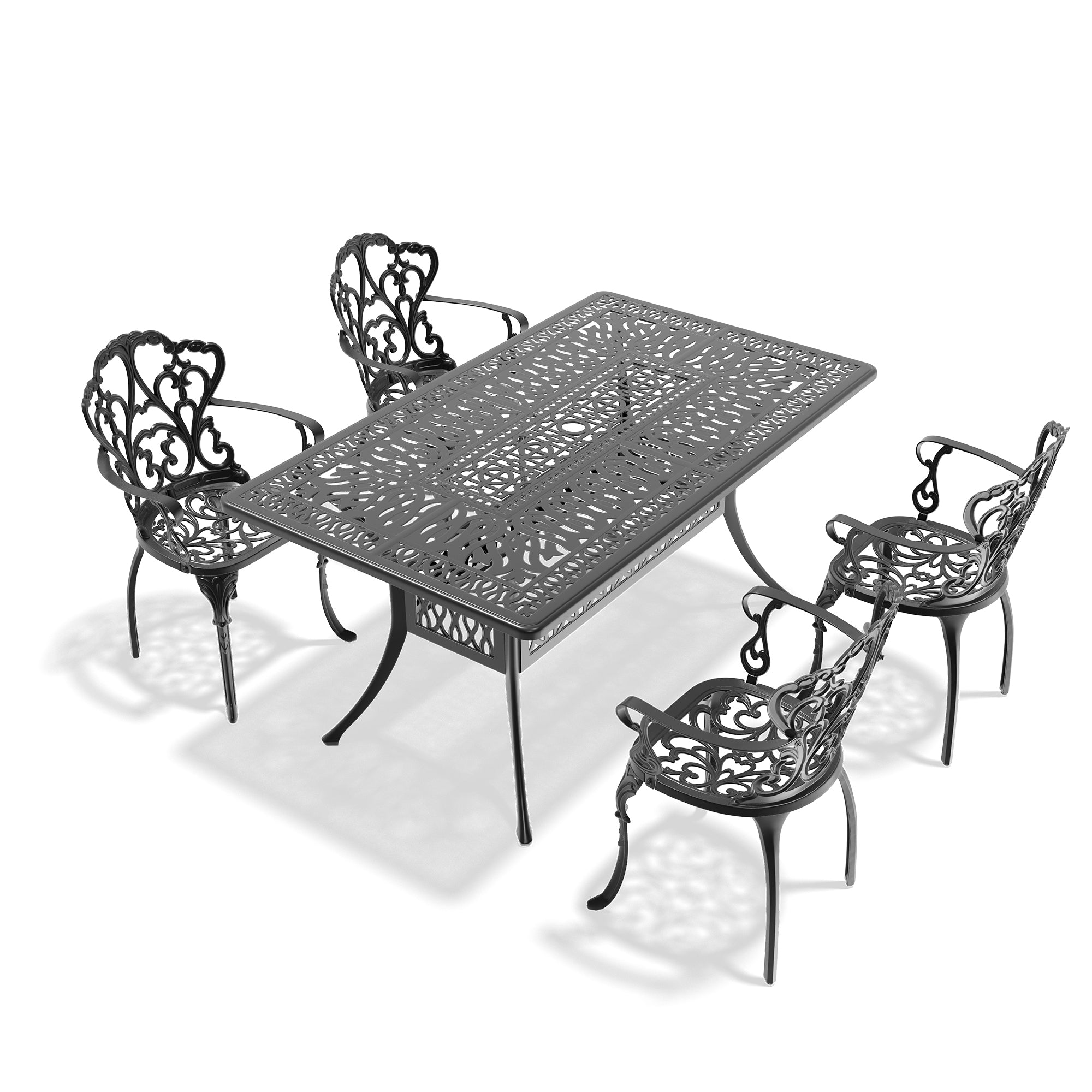 5-Piece Cast Aluminum Patio Furniture Set with Cushions - Outdoor Dining & Lounge Chairs - Durable Weather-Resistant Garden Furniture for Poolside, Backyard, Deck or Patio