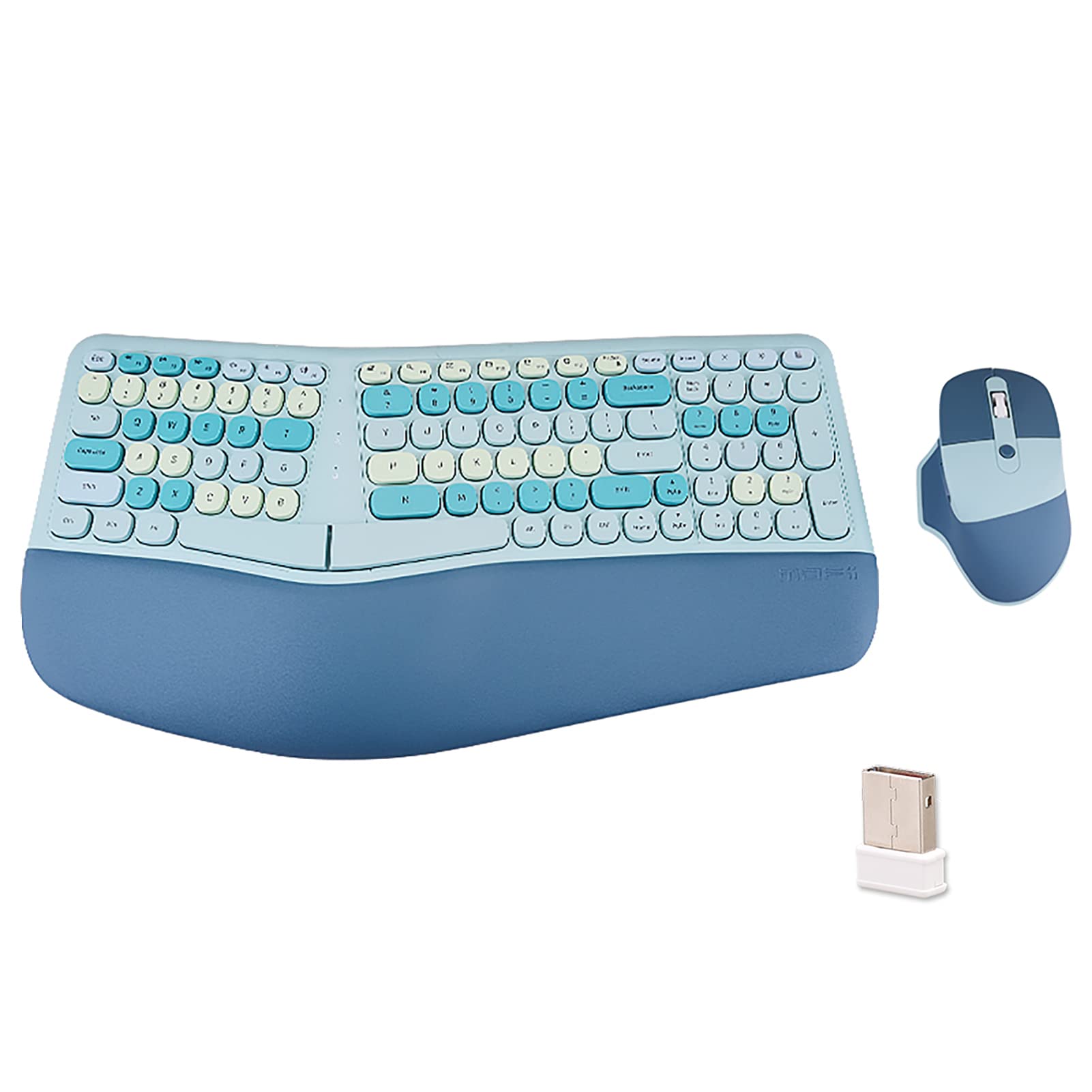 Ergonomic 2.4G Wireless Keyboard and Mouse Combo with PU Wrist Rest - Quiet Keys, Candy Colors (Blue) - Compatible with Windows PC, Laptop, Mac - Perfect for Office, Home, Gaming & Typing Comfort