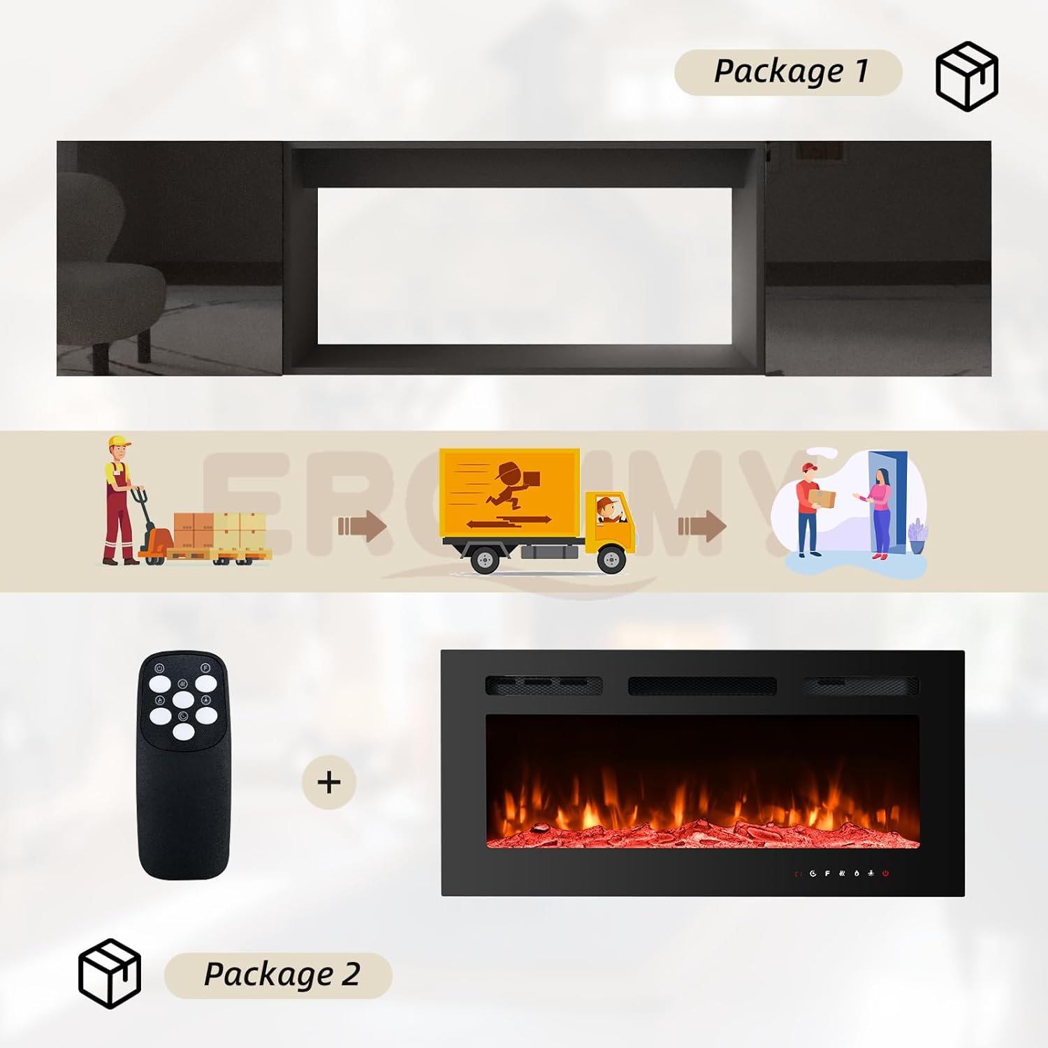 70 Inch Floating TV Stand with Fireplace - Modern Black Entertainment Center for Living Room, Bedroom & Home Theater