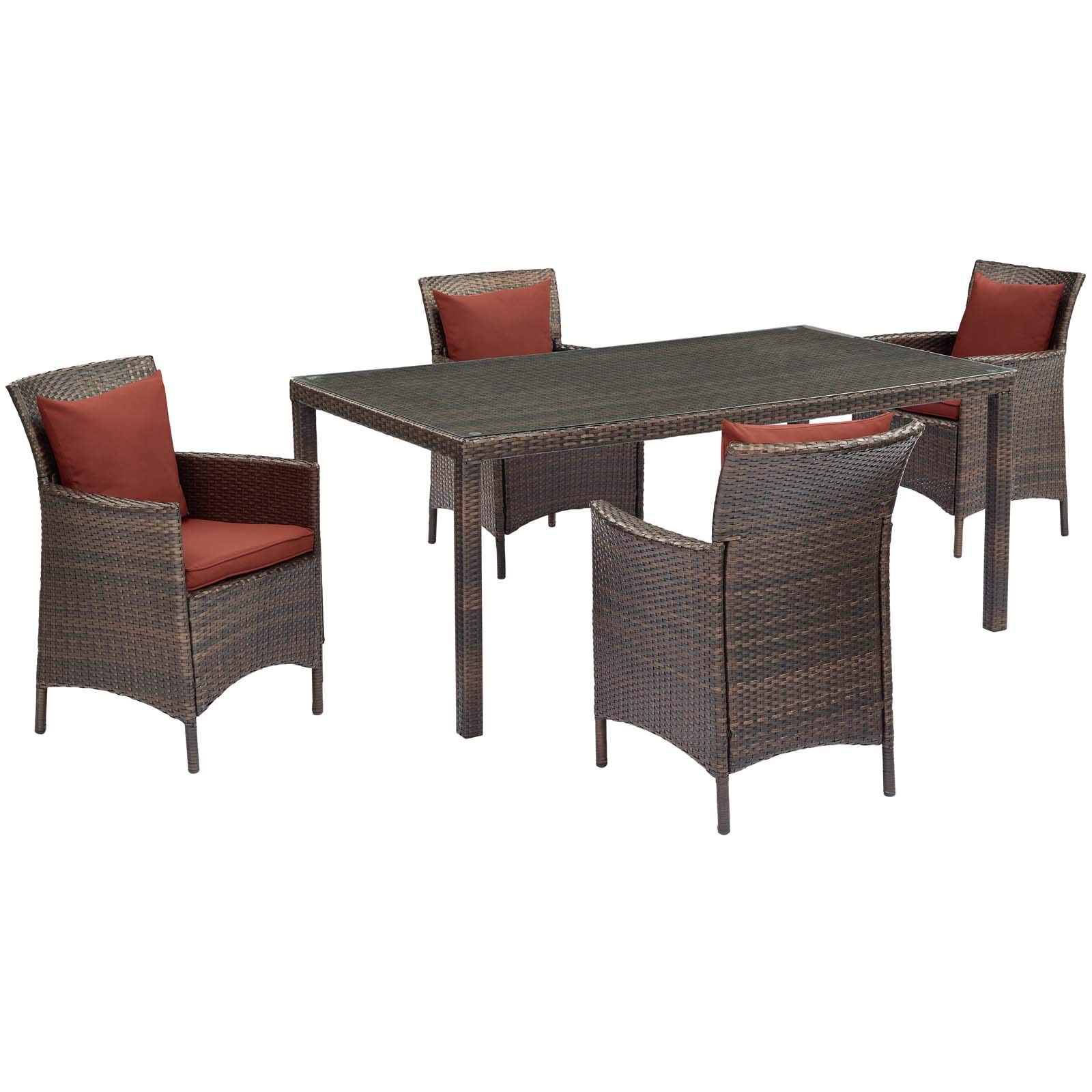 Modway EEI-3892-BRN-CUR-SET 5-Piece Outdoor Dining Set - Brown Currant Wicker Patio Furniture with Cushions - Perfect for Backyard, Garden & Poolside Dining