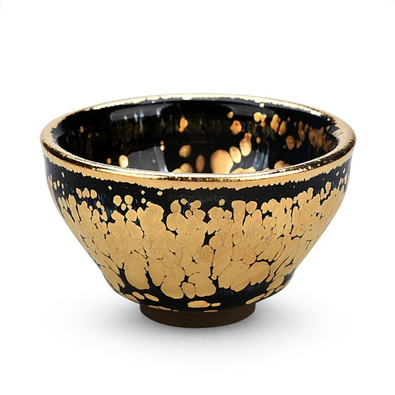 Handmade Golden & Silver Jian Zhan Gongfu Tea Cup - Traditional Chinese Ceramic Tea Set for Oolong & Pu-erh - Perfect for Tea Ceremony, Meditation & Home Decor