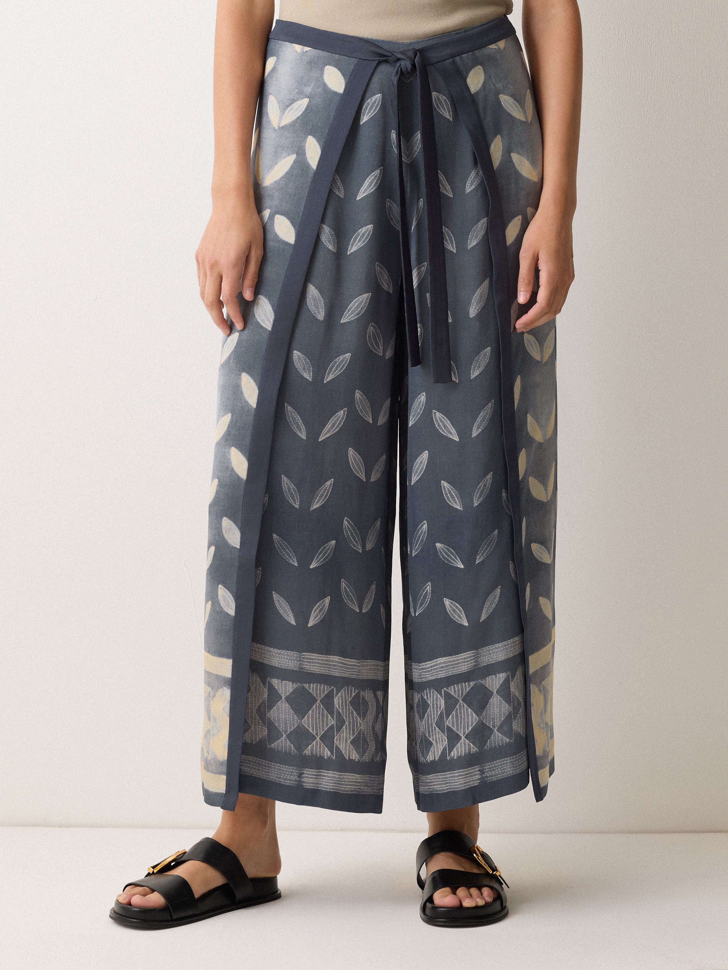 Modern Shibori Wrap Pants for Women - Handmade Blue Tie-Dye Wide Leg Trousers - Boho Chic Lounge Pants for Yoga, Travel & Casual Wear