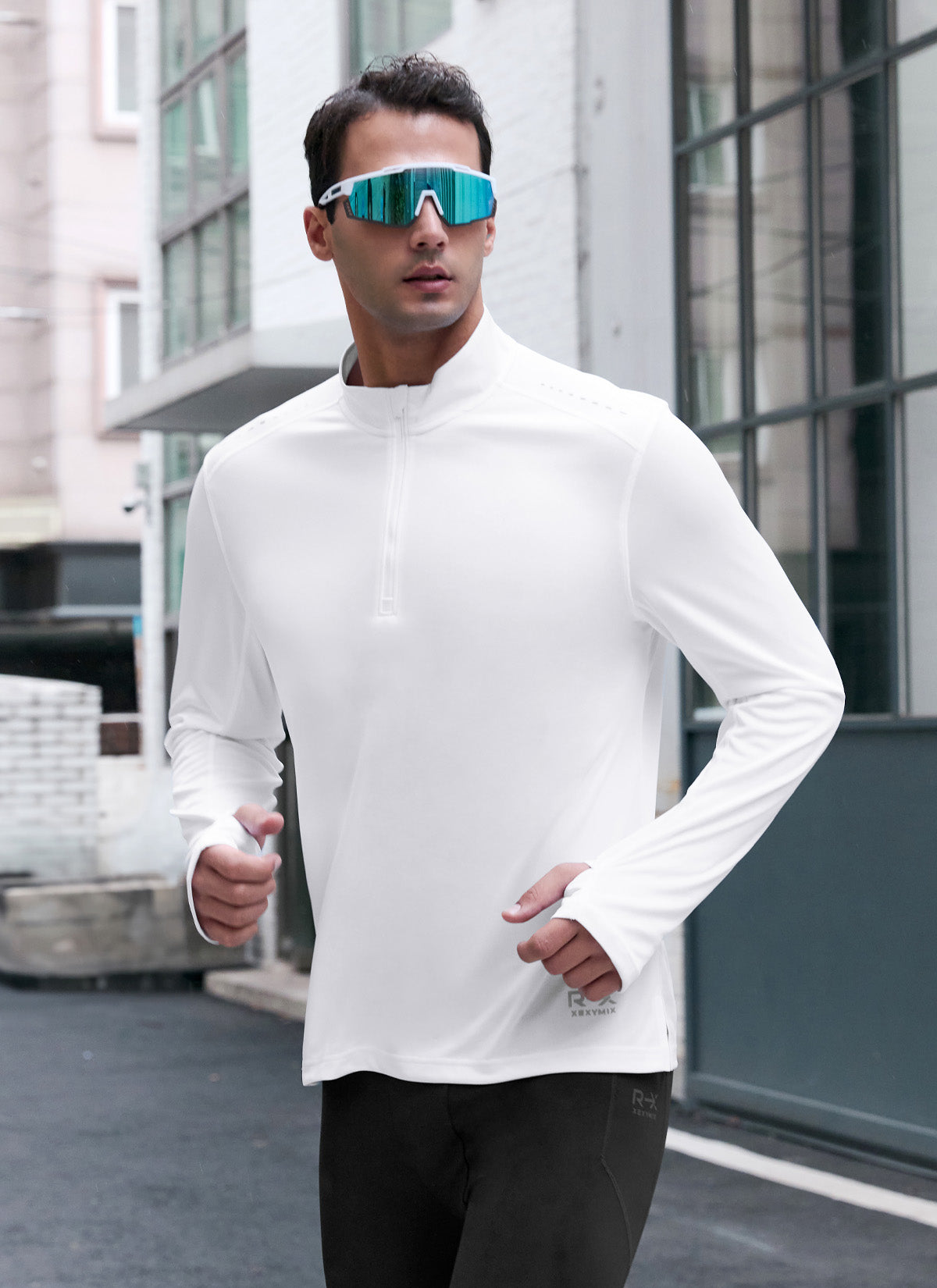 RX Stretch Men's Fingerhole Half Zip Up Pullover - Lightweight Workout Hoodie for Gym, Running & Outdoor Activities