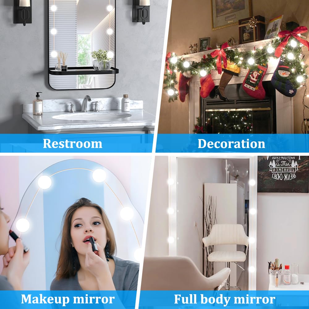 YGS-Tech 14 Bulb Dimmable Hollywood Style LED Vanity Mirror Lights - USB Powered Makeup Mirror Lighting with 3 Color Modes & 10 Brightness Levels - Perfect for Bedroom Dresser, Bathroom Vanity, and Professional Makeup Studio