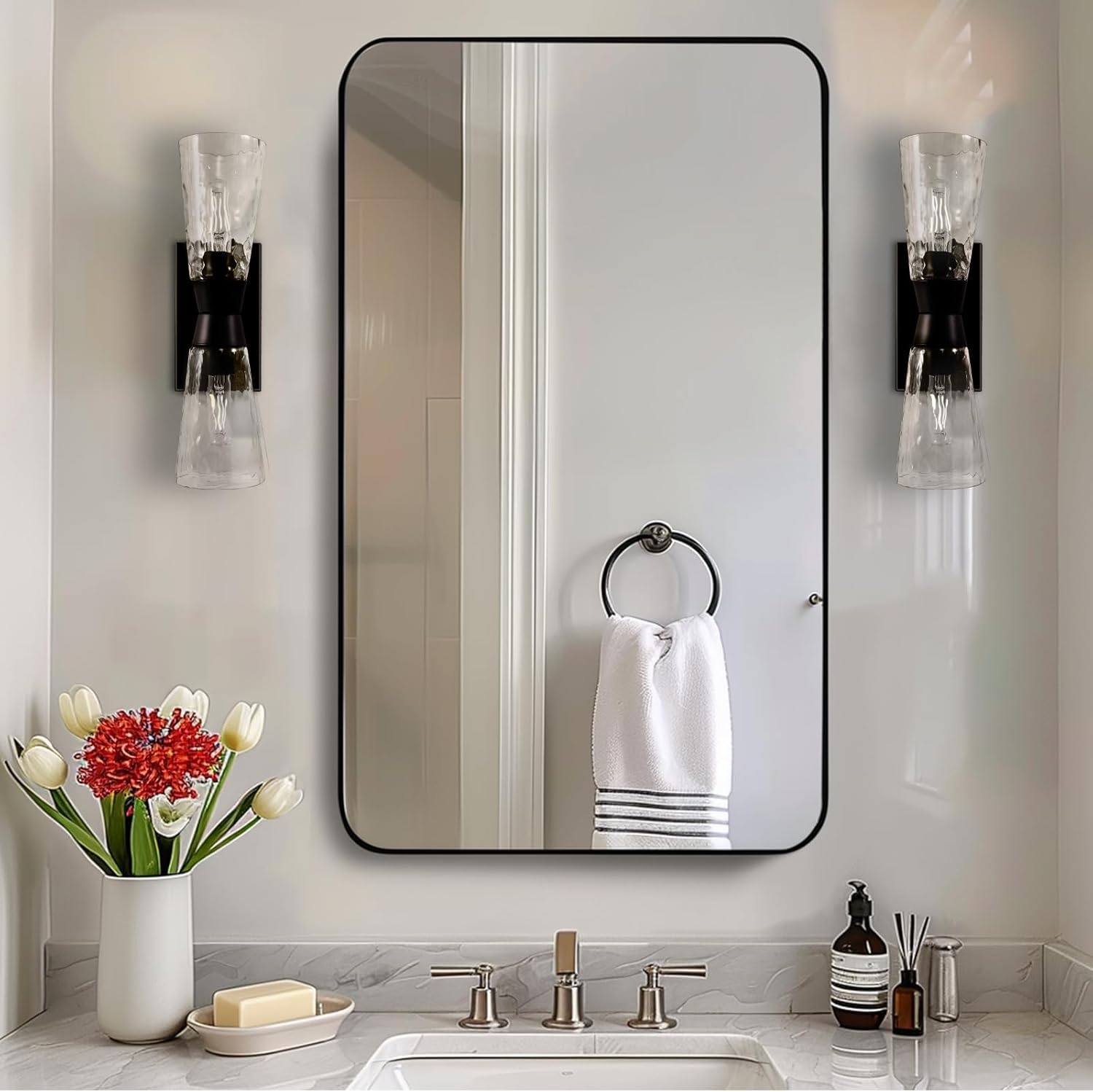 ANDY STAR 30x48 Inch Black Bathroom Mirror - Premium Stainless Steel Framed Wall Mirror with Rounded Rectangle Design, Horizontal or Vertical Hanging (Matte Black) - Perfect for Bathroom Vanity, Dressing Room & Home Decor