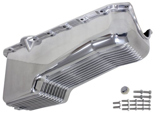 Retro Finned Aluminum Stock Capacity Oil Pan Compatible with Chevy Small Block 267 283 305 327 350 (1980-1985) - Replacement Oil Pan for Classic Car Restoration & Hot Rod Builds