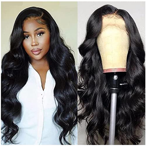 13x4 Brazilian Human Hair Lace Front Wig - 150% Density Body Wave with Baby Hair & Pre-Plucked Hairline for Black Women | 18 Inch Black Natural Looking Wig for Daily Wear, Parties & Special Occasions