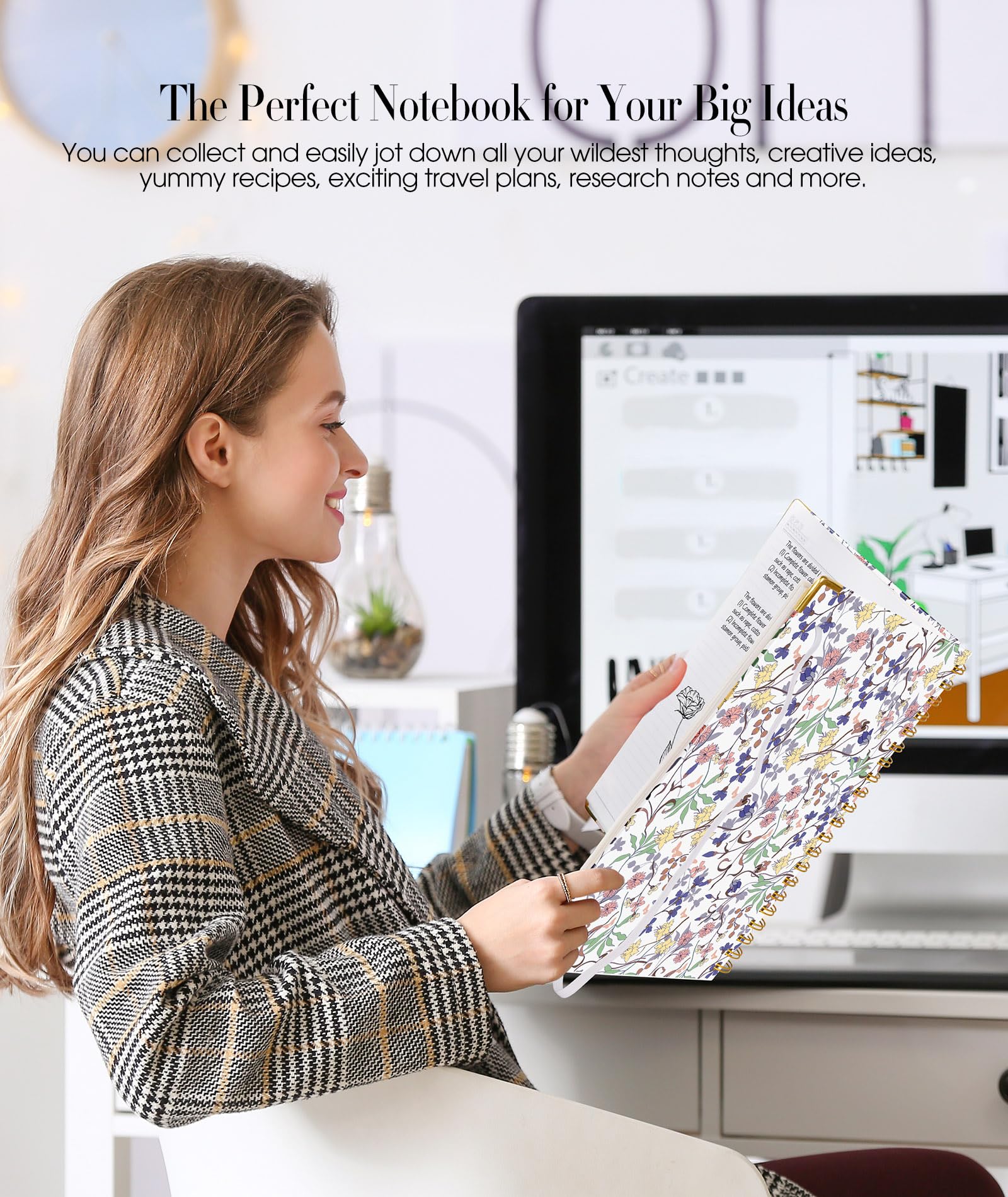 Elegant Purple Floral Spiral Notebook for Women - 160 Page A5 Lined Journal with 100 GSM Thick Paper, 5.75