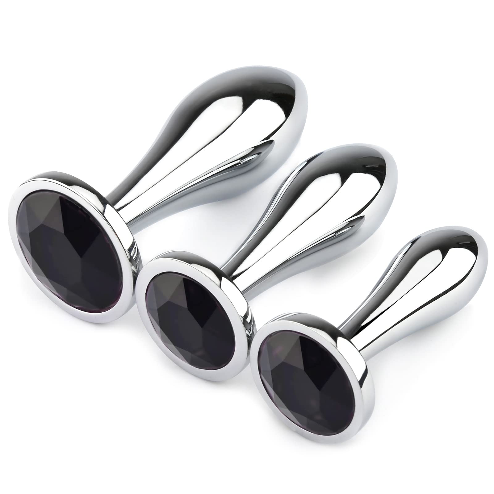 Premium 3Pcs Metal Anal Plug Set - Luxury Jewelry Design Adult Sex Toys for Men & Women, Black - Perfect for Couples Play, BDSM & Solo Pleasure