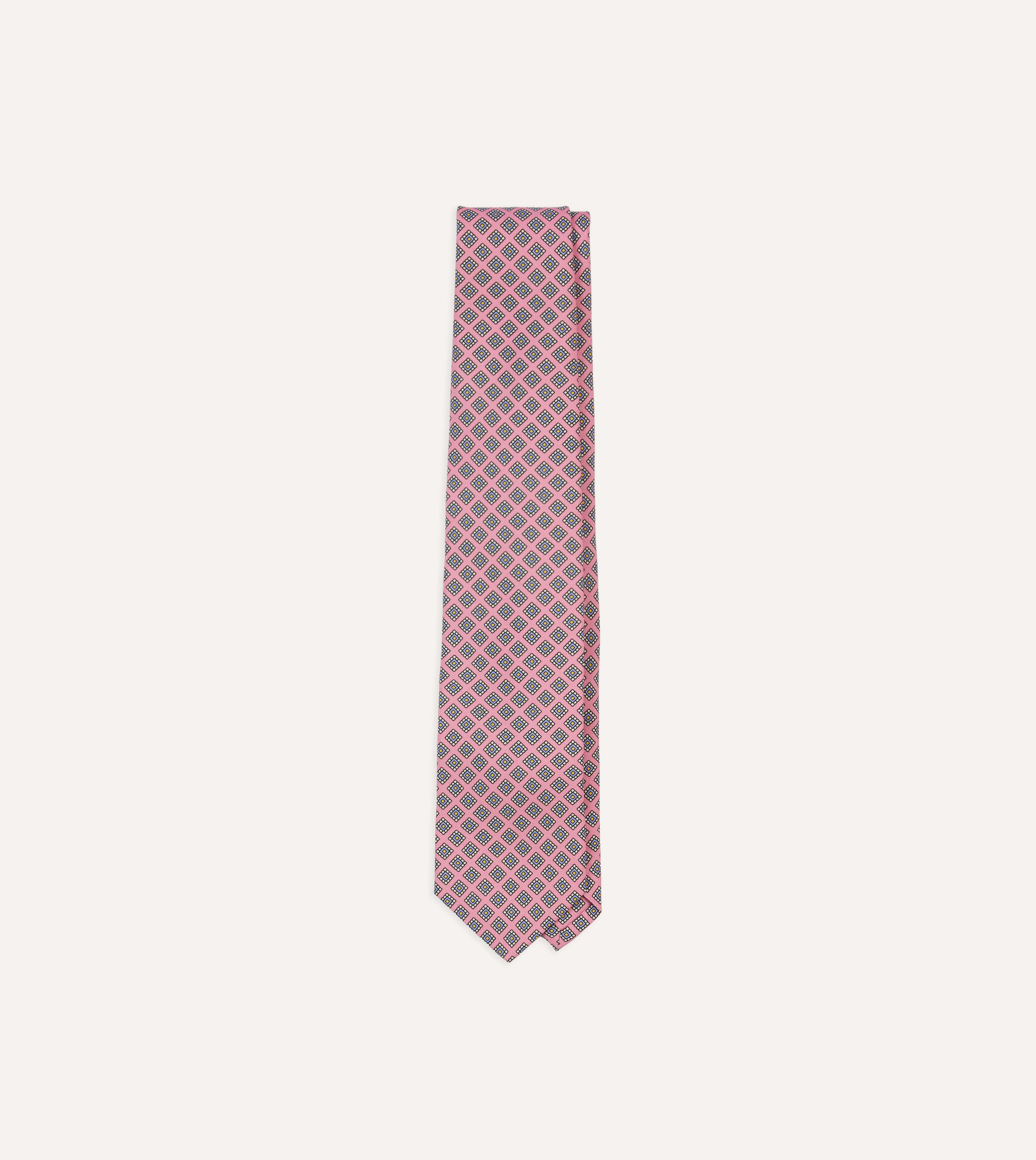 Elegant Pink Square Medallion Self-Tipped Silk Tie for Men - Perfect for Weddings, Business Meetings & Formal Events