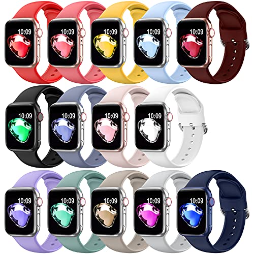 14 Pack Soft Silicone Replacement Bands for Apple Watch Series Ultra/8/7/SE/6/5/4/3 - Compatible with 49mm/45mm/44mm/42mm/41mm/40mm/38mm - Sport Strap for Women & Men - Perfect for Workouts, Running & Everyday Wear