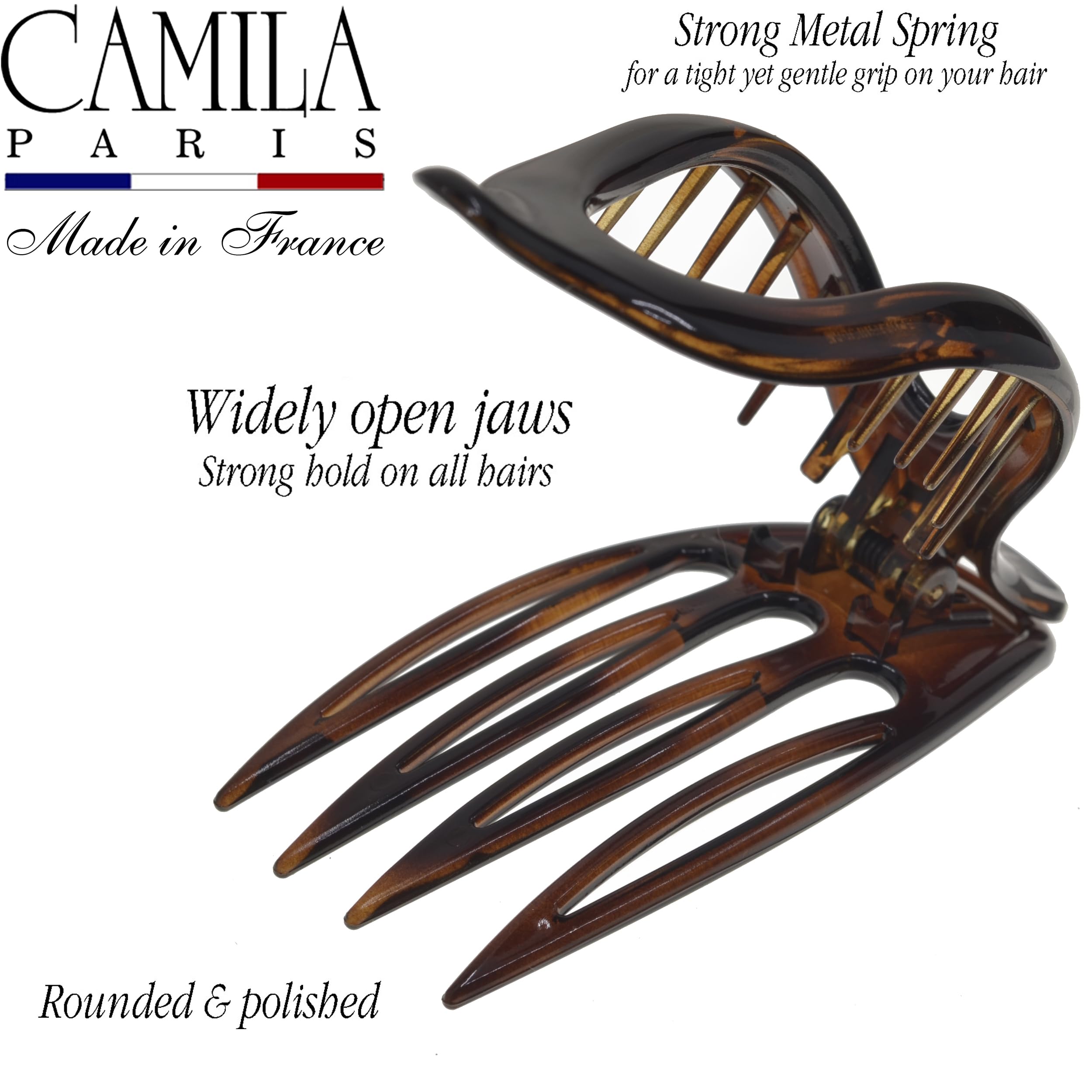 Camila Paris CP2372 2PK French Hair Clips - Large Slide Hair Clips for Volume & Strong Hold | No Slip Grip Hair Claw Clips for Women & Girls | Durable Styling Hair Accessories Made in France | Perfect for Updos, Ponytails & Everyday Hairstyles